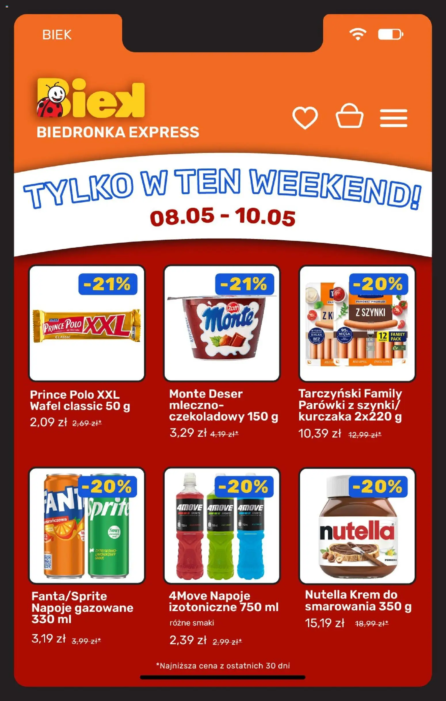 Biedronka gazetka - Biek od 08.05.2026 | Strona: 6 | Produkty: Prince polo xxl, Nutella, Napoje, Sprite