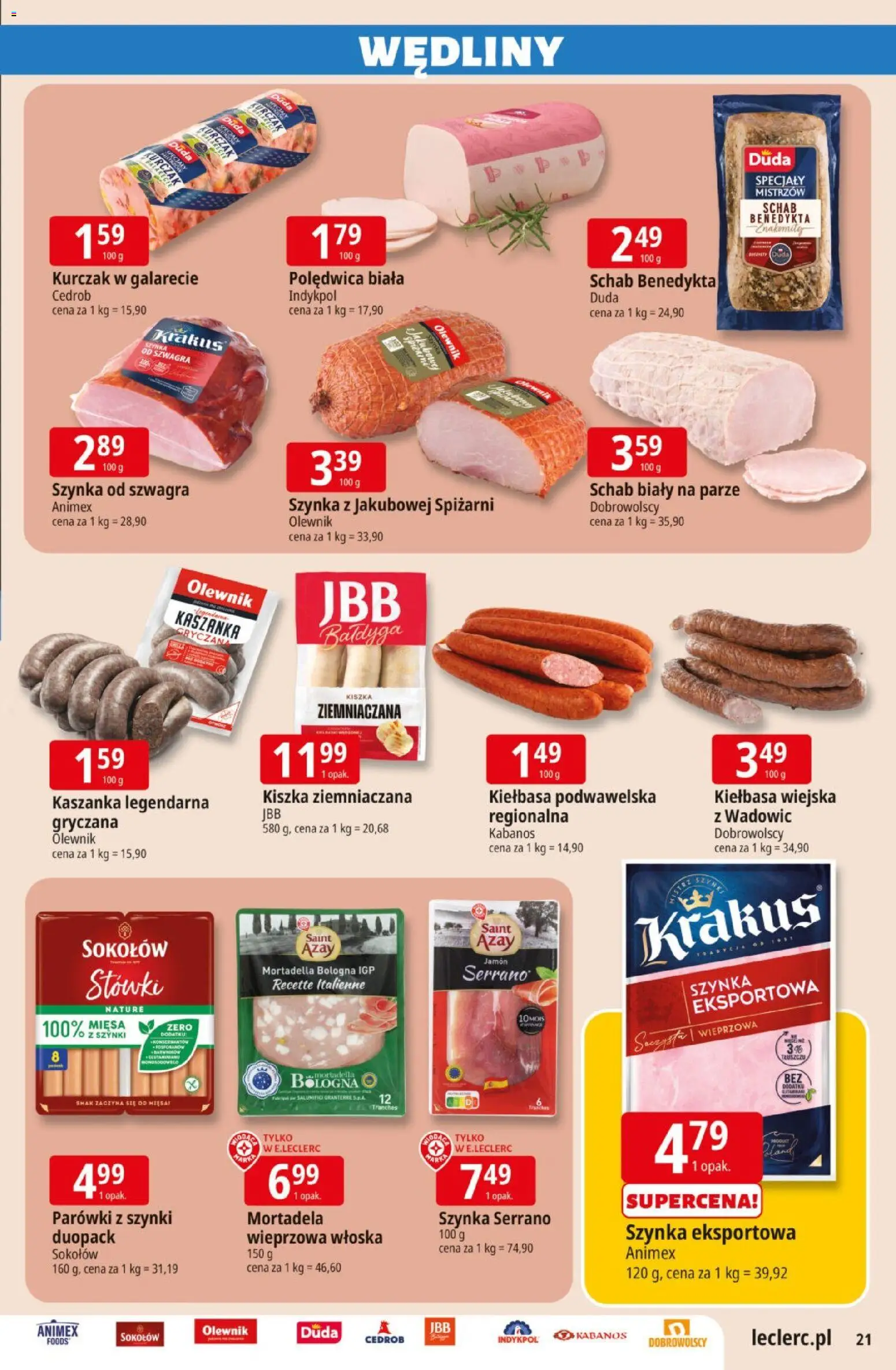 E.Leclerc gazetka od 12.05.2026 | Strona: 21 | Produkty: Kurczak, Schab, Parówki, Szynka