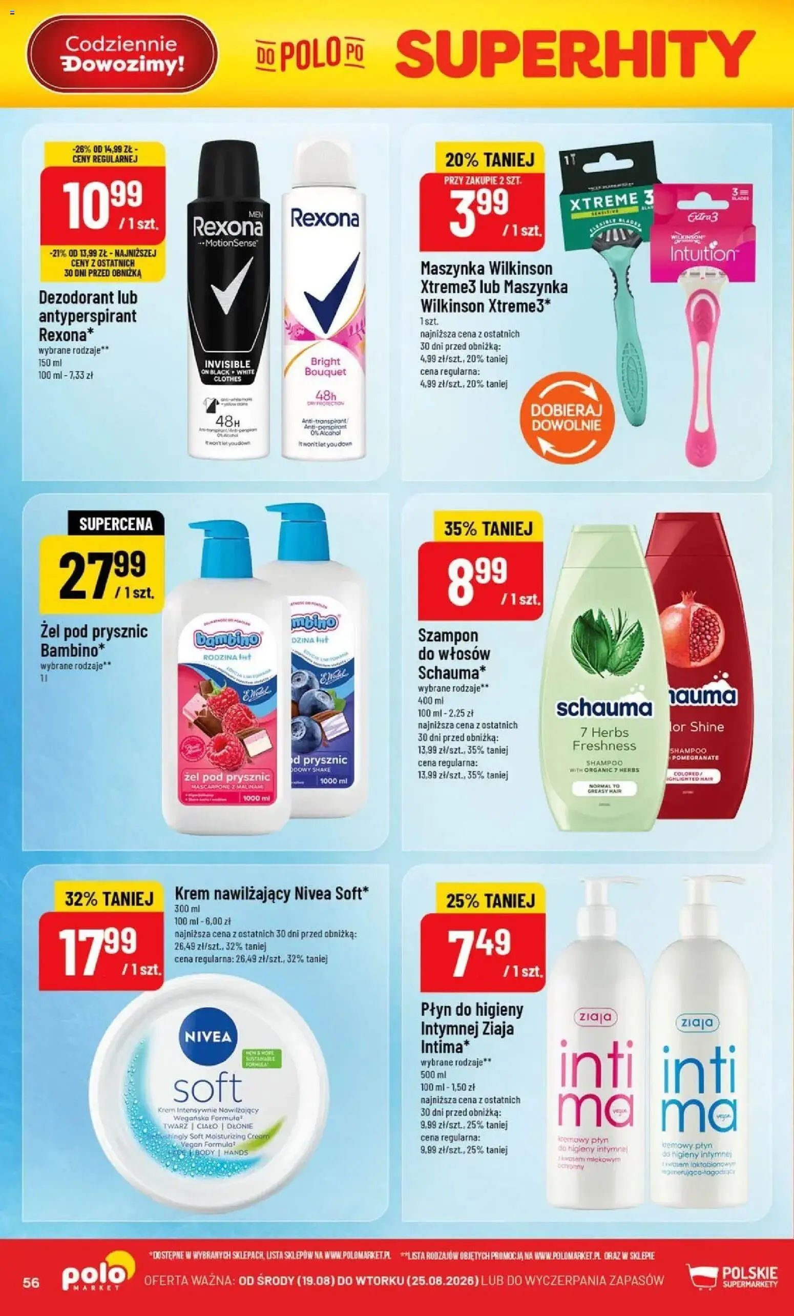 Nowa POLOmarket gazetka od jutra 19.08.2026 | Strona: 56 | Produkty: Szampon, Krem, Dezodorant, Antyperspirant