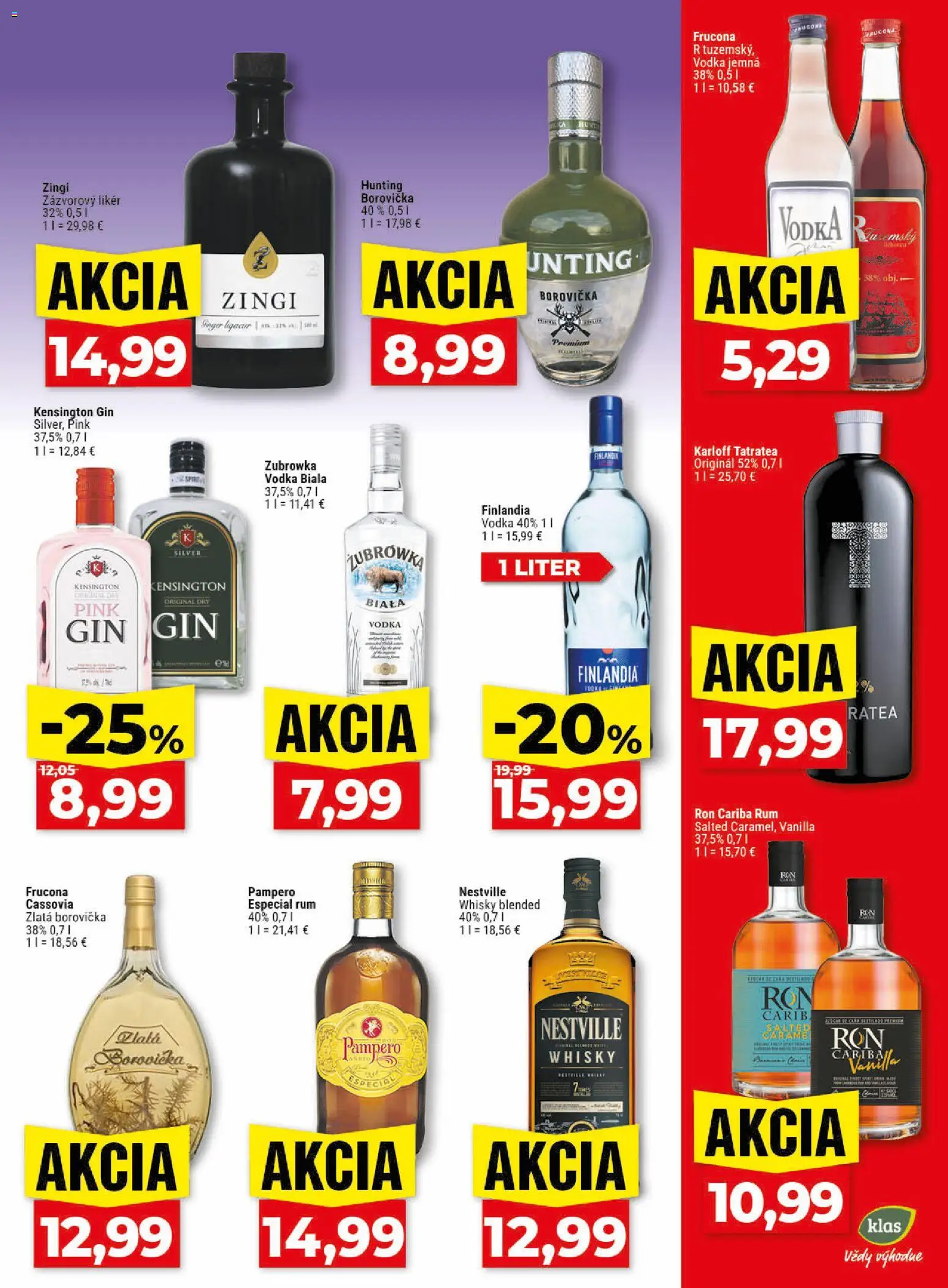 Nové Klas akcie – leták je platný od 18.05.2026 | Strana: 22 | Produkty: Borovička, Gin, Finlandia, Rum