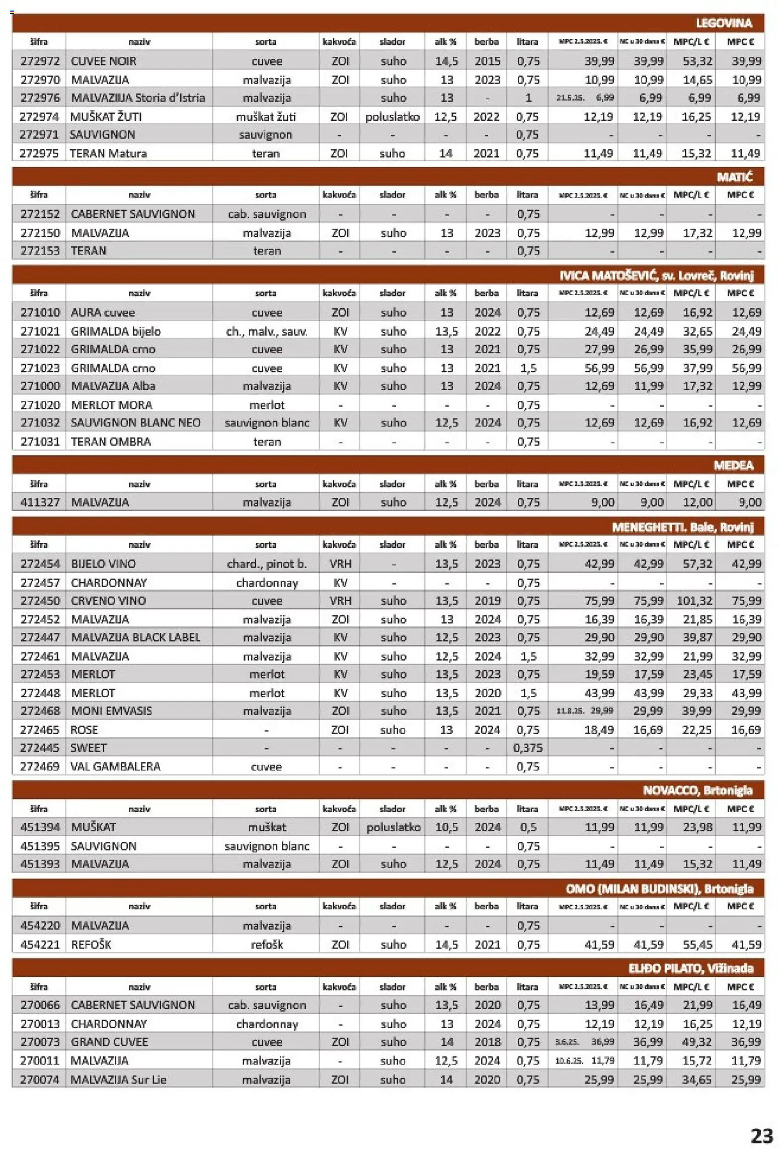 Vrutak katalog | vrijedi od 01.11.2025 | Stranica: 23 | Proizvodi: Bijelo vino, Vino, Cabernet sauvignon