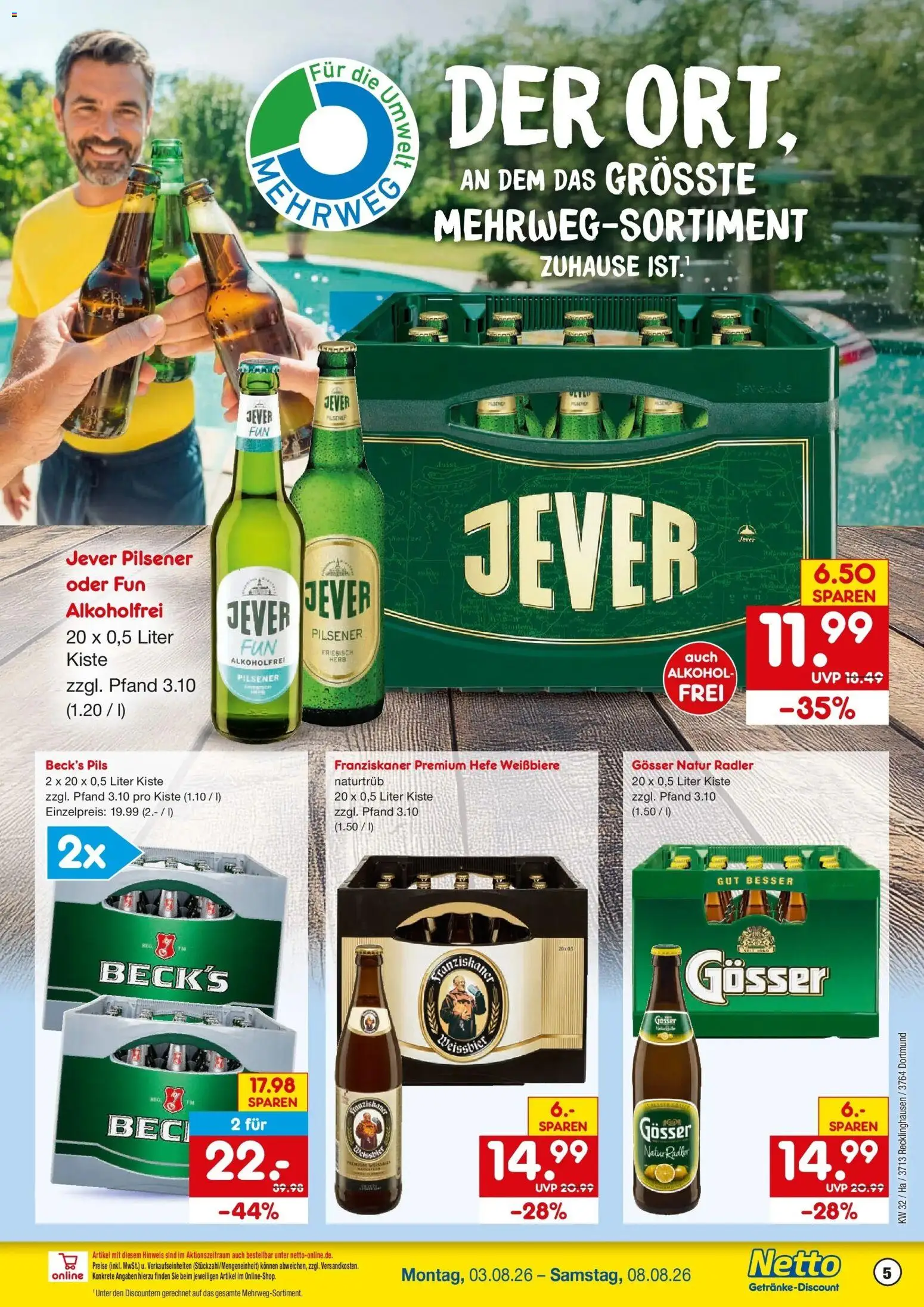 Netto Marken-Discount Prospekt Dortmund – gültig ab 03.08.2026 | Seite: 5 | Produkte: Weißbier, Pils, Radler, Jever
