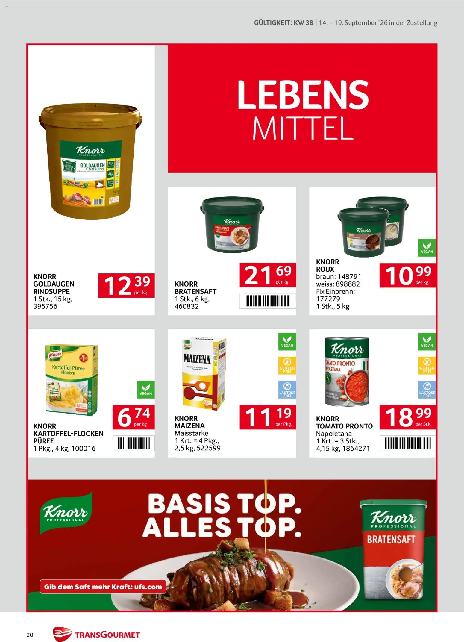 Transgourmet Zustellaktion gültig ab 14.09.2026 | Seite: 20 | Produkte: Flocken, Saft
