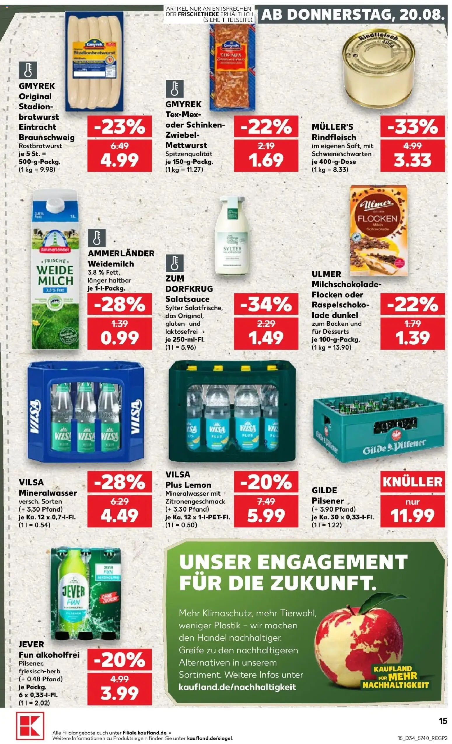 Prospekt Kaufland ab 20.08.2026 » Angebote Online zum Blättern | Seite: 15 | Produkte: Bratwurst, Jever, Rindfleisch, Flocken