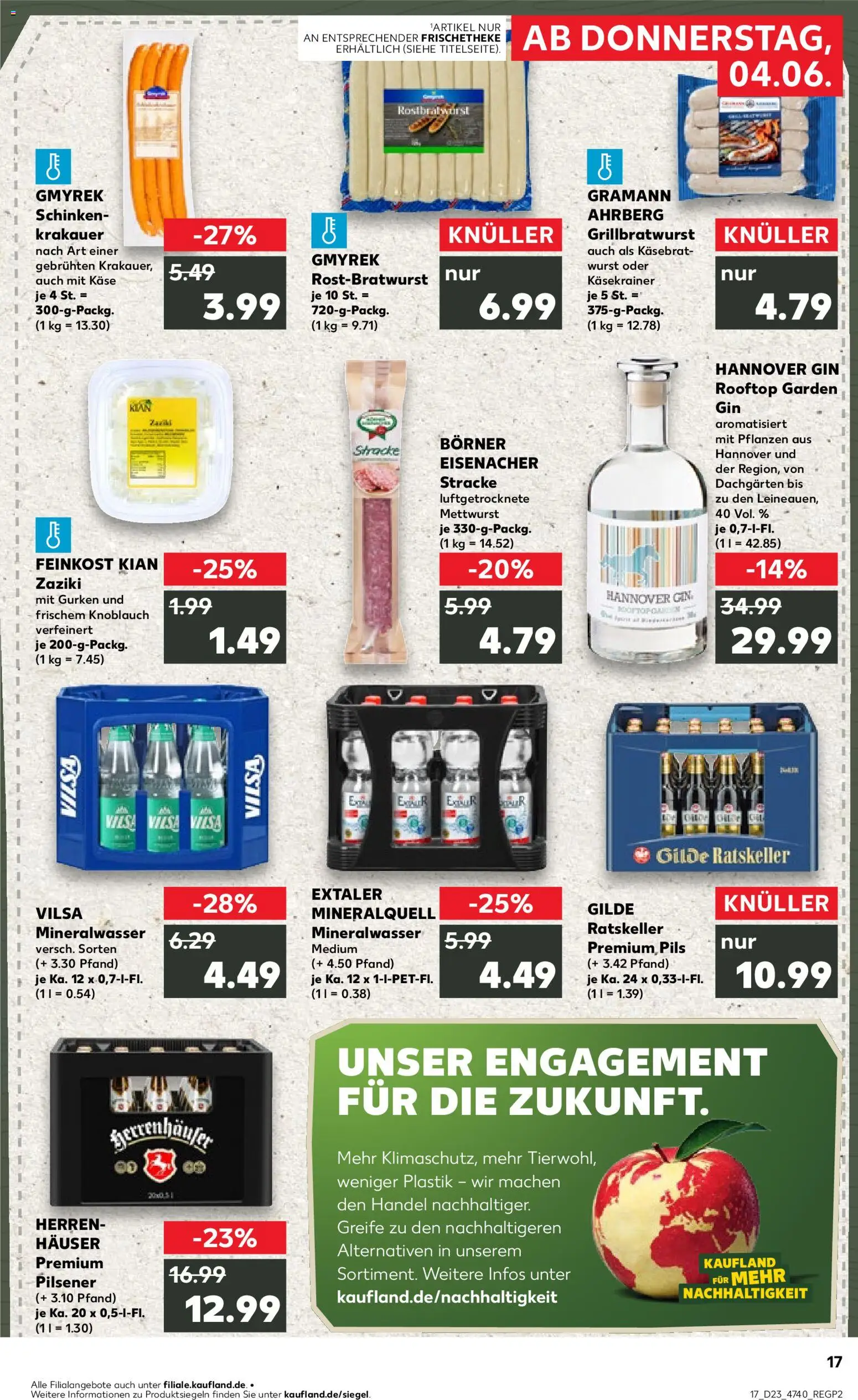 Kaufland Prospekt Hannover – gültig ab 04.06.2026 | Seite: 17 | Produkte: Käse, Pils, Schinken, Gin