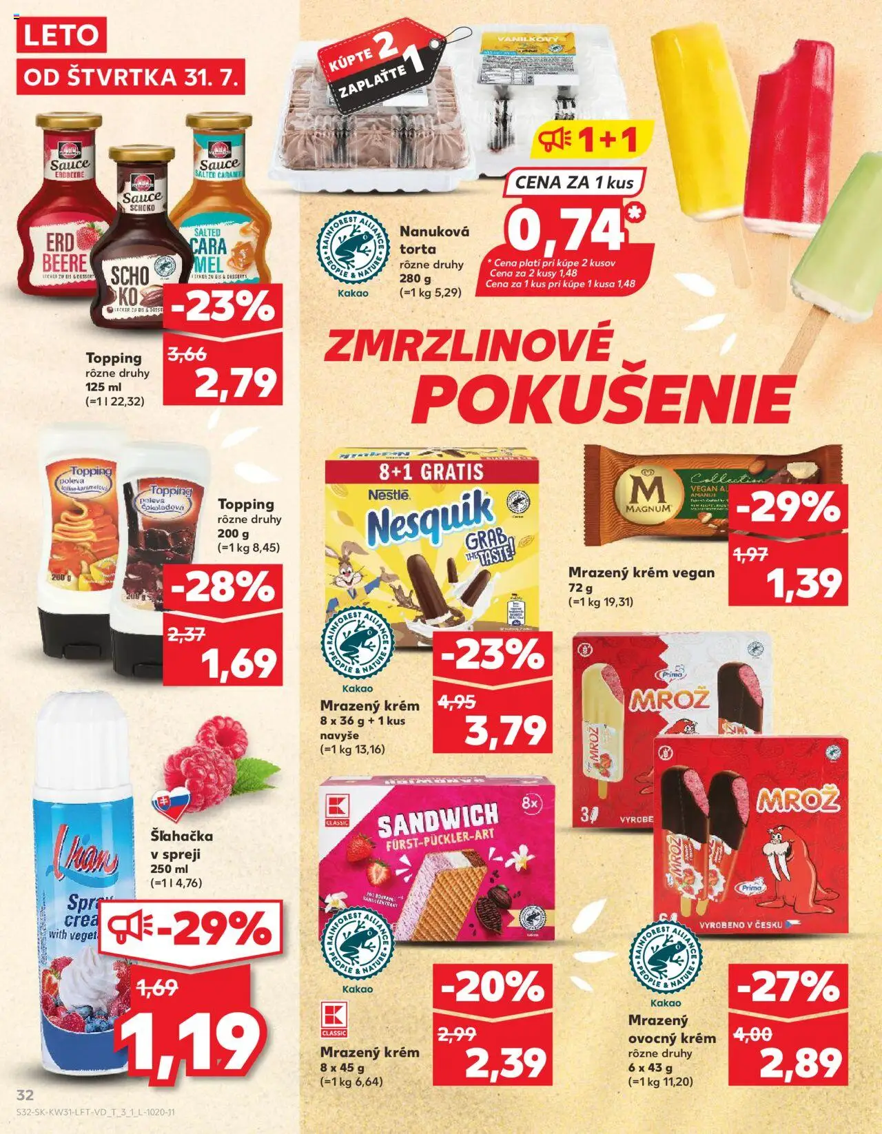 Nové Kaufland akcie – leták je platný od 31.07.2025 | Strana: 32 | Produkty: Magnum, Nesquik, Šľahačka, Kakao
