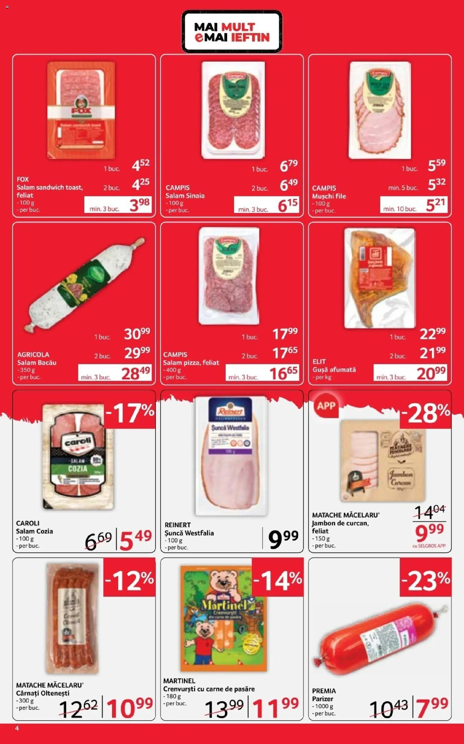 Noul catalog Selgros – valabil de la 17.04.2026 | Pagină: 4 | Produse: Crenvurști, Salam, Șuncă, Parizer