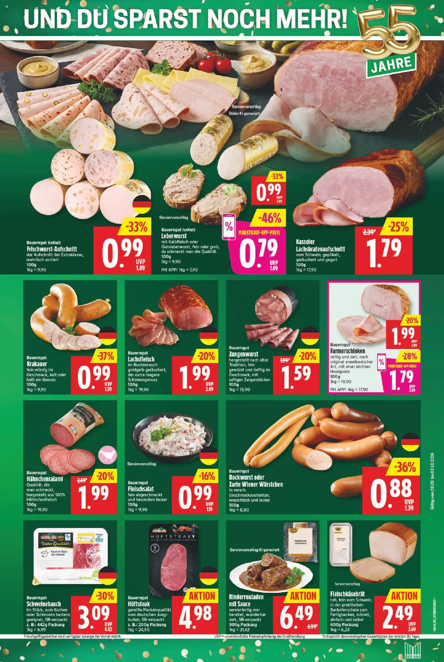 Marktkauf Prospekt – gültig ab 28.09.2026 | Seite: 5 | Produkte: Rinderrouladen, Bockwurst, Schweinebauch, Bauerngut