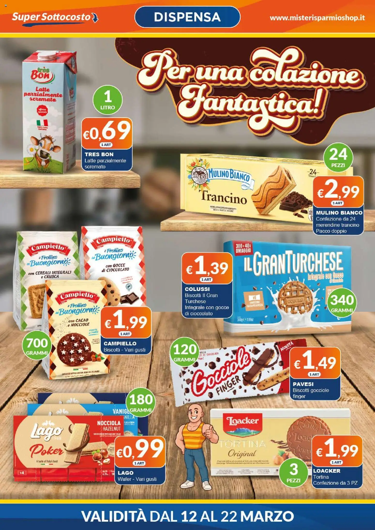 Volantino Mister Risparmio del 12.03.2026 | Pagina: 2 | Prodotti: Cereali, Biscotti, Cacao, Merendine