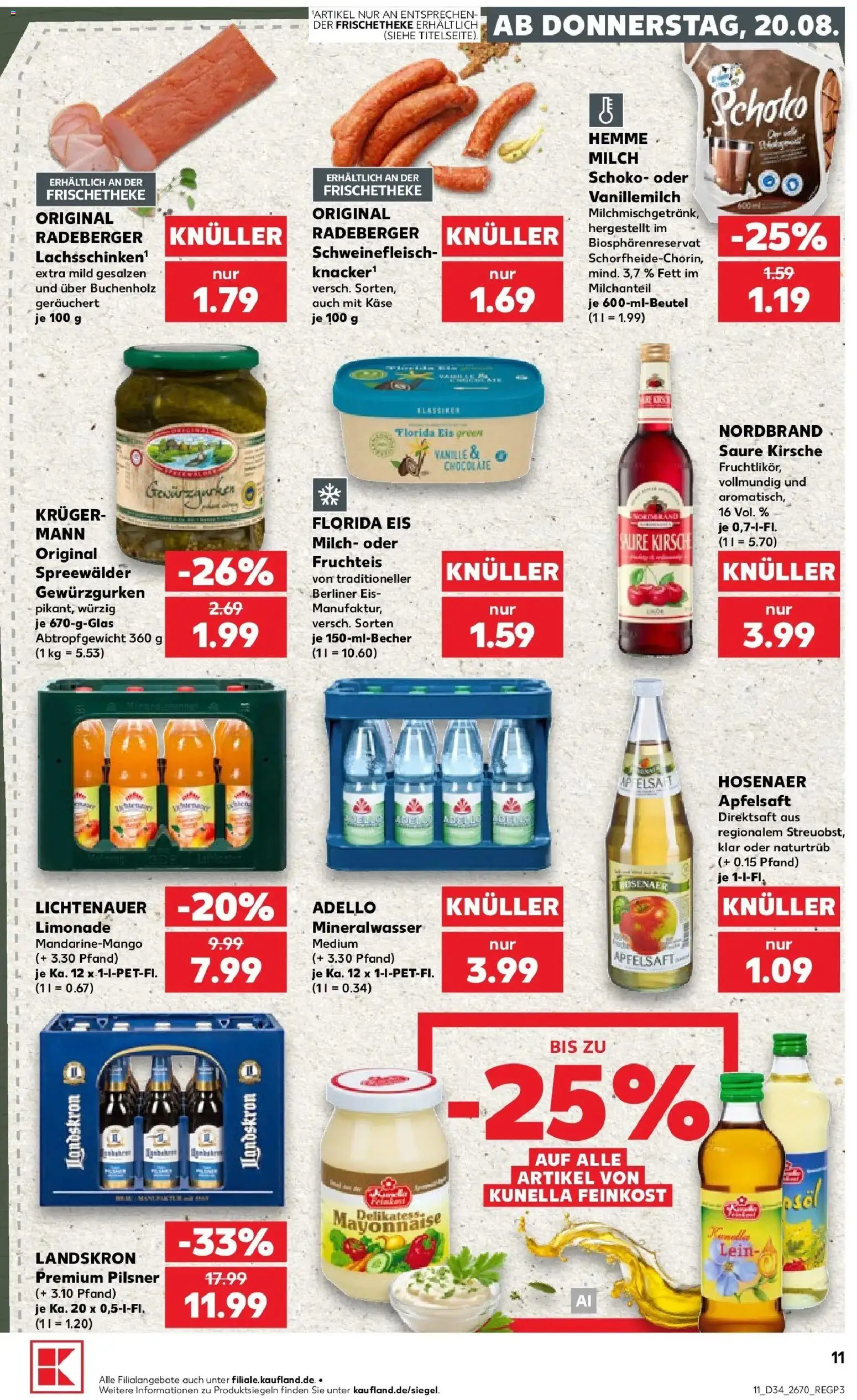 Prospekt Kaufland ab 20.08.2026 » Angebote Online zum Blättern | Seite: 11 | Produkte: Milch, Mayonnaise, Schweinefleisch, Eis