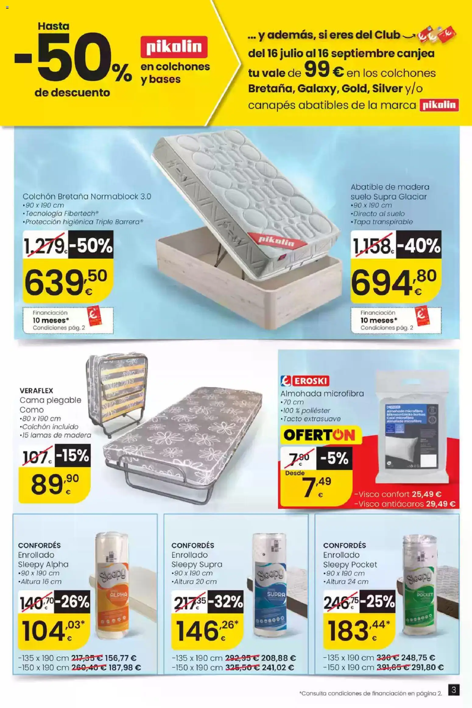 Eroski Oferta │ válido desde el 16/07/2026 | Página: 3 | Productos: Colchon, Cama, Almohada