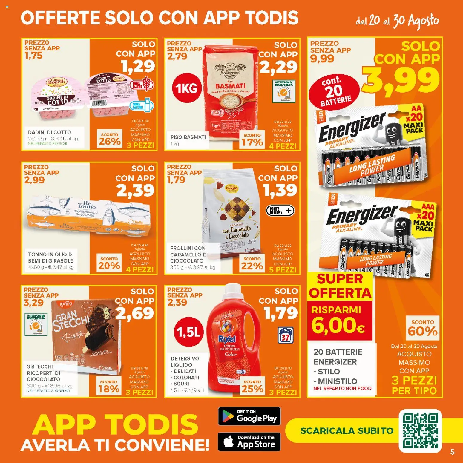 Volantino Todis del 20/08/2026 | Pagina: 5 | Prodotti: Riso Basmati, Riso, Olio, Frollini
