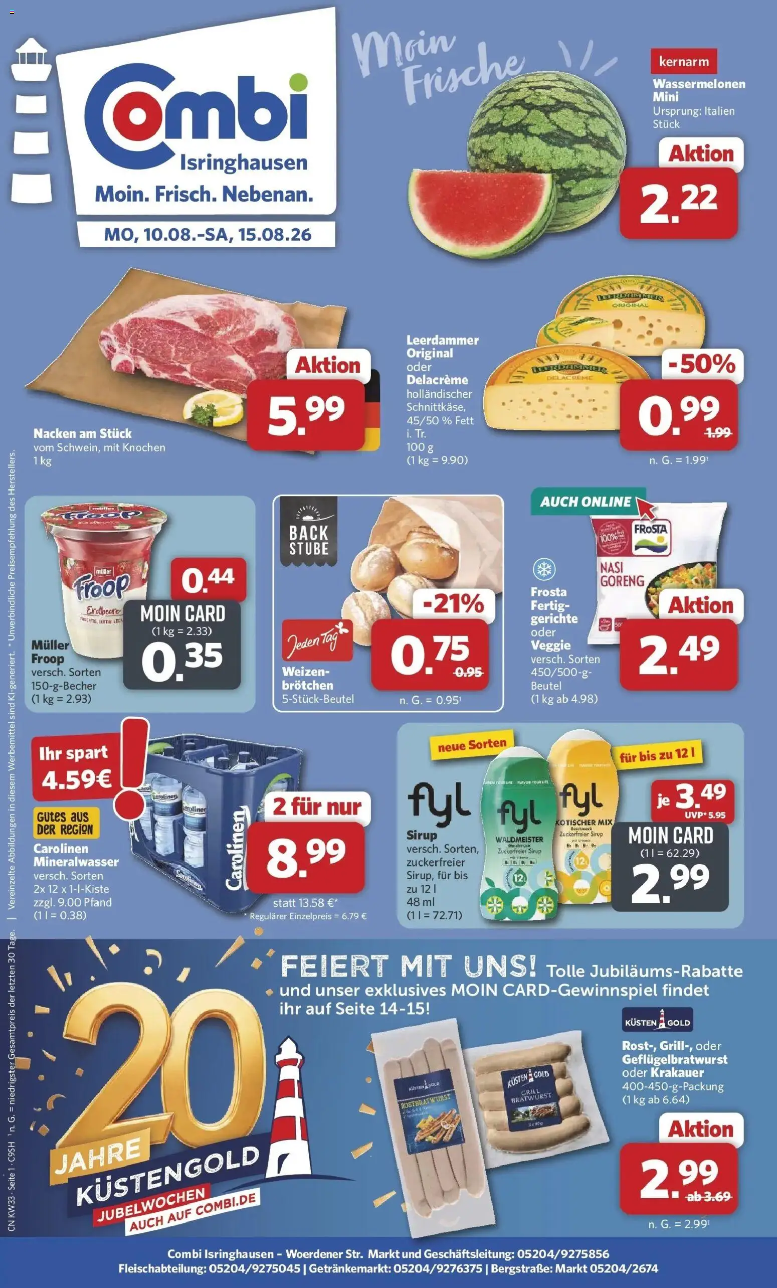 Combi Prospekt Steinhagen (ab 10.08.2026) zum Blättern | Seite: 1 | Produkte: Froop, Bratwurst, Leerdammer, Gerichte