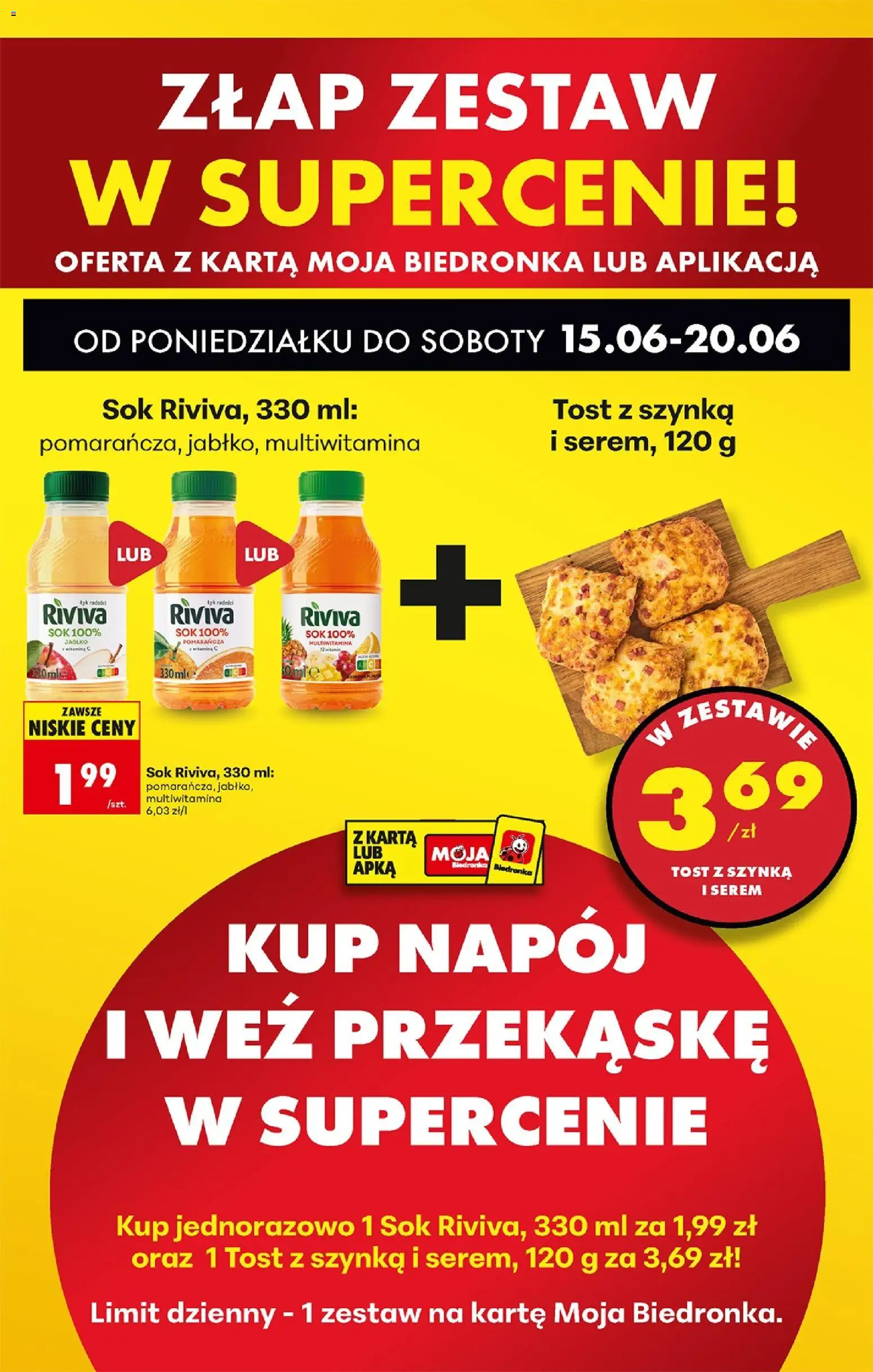 Biedronka gazetka od poniedziałku od 15.06.2026 | Strona: 44 | Produkty: Karta, Szynka, Sok