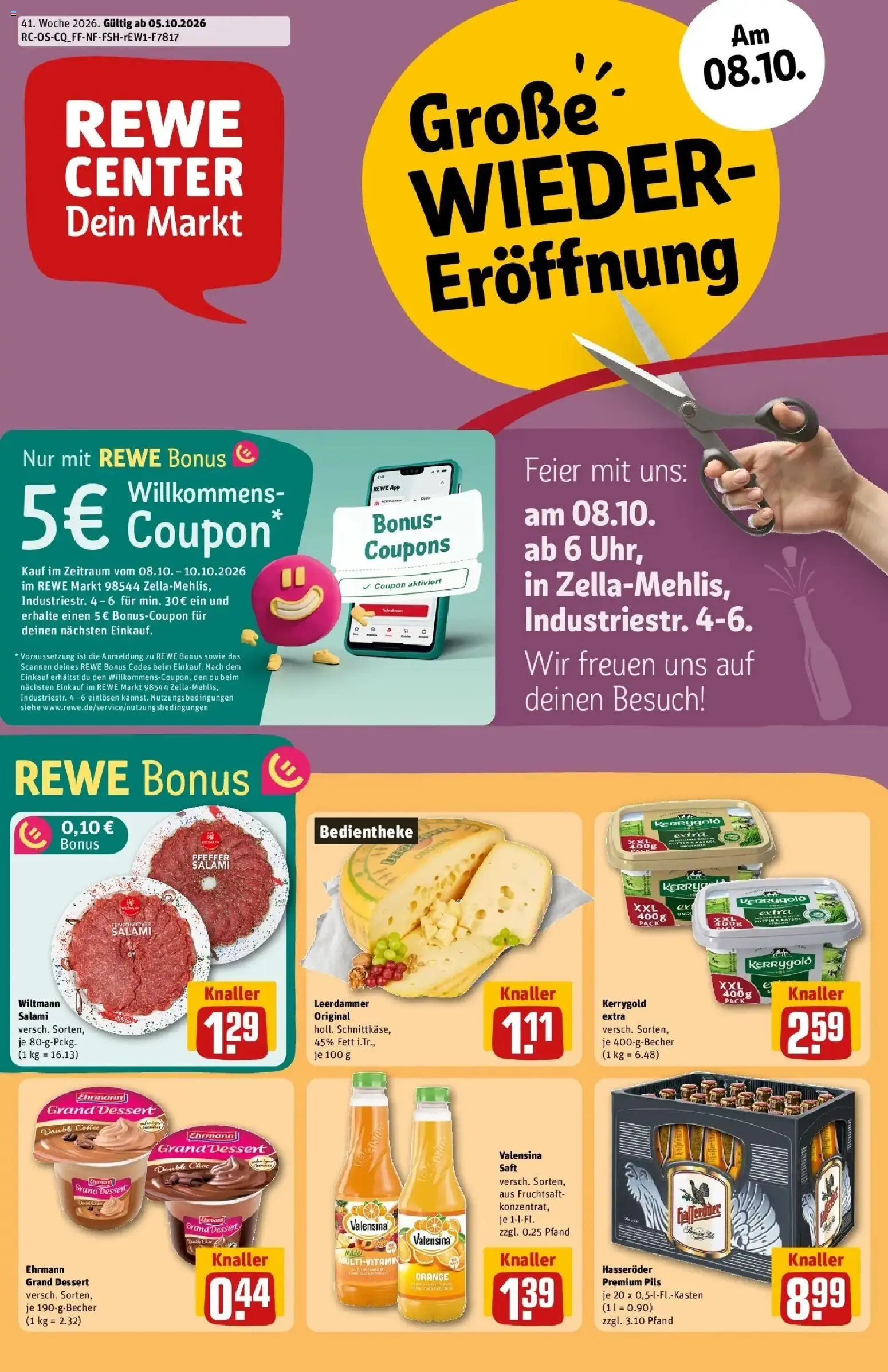 REWE Prospekt ab 05.10.2026 zum Blättern » Angebote | Seite: 5 | Produkte: Valensina, Salami, Saft, Hasseröder