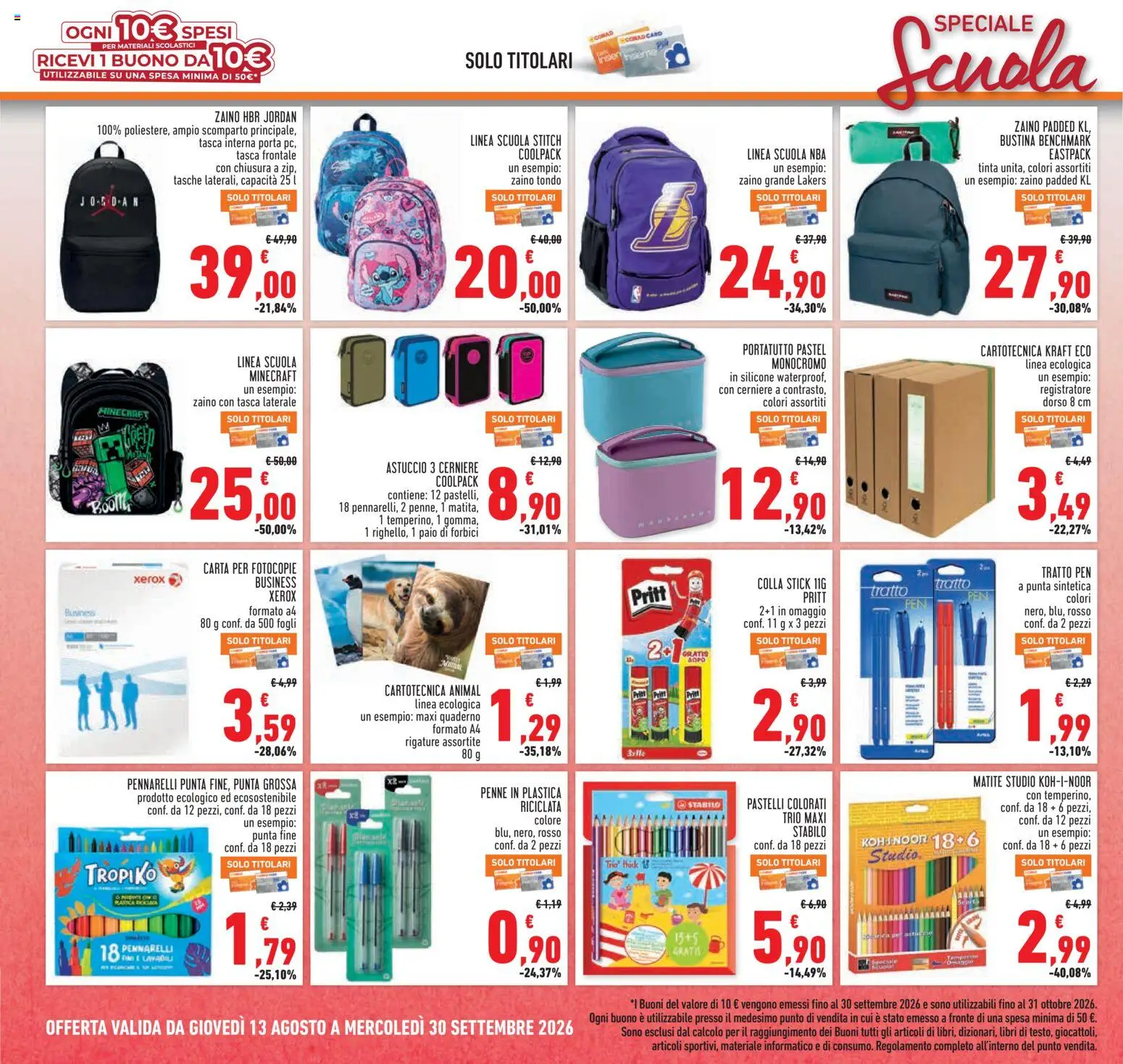 Volantino Conad del 13/08/2026 | Pagina: 20 | Prodotti: Zaino, Silicone, Quaderno, Pastelli