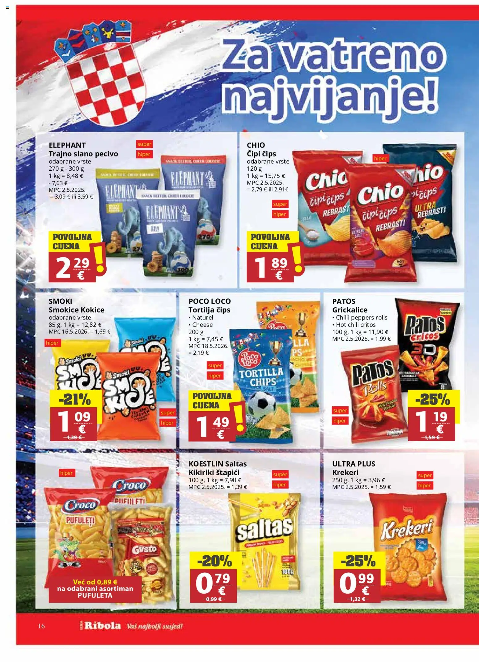 Ribola katalog | vrijedi od 10.06.2026 | Stranica: 16 | Proizvodi: Čips, Kikiriki, Štapići, Pecivo