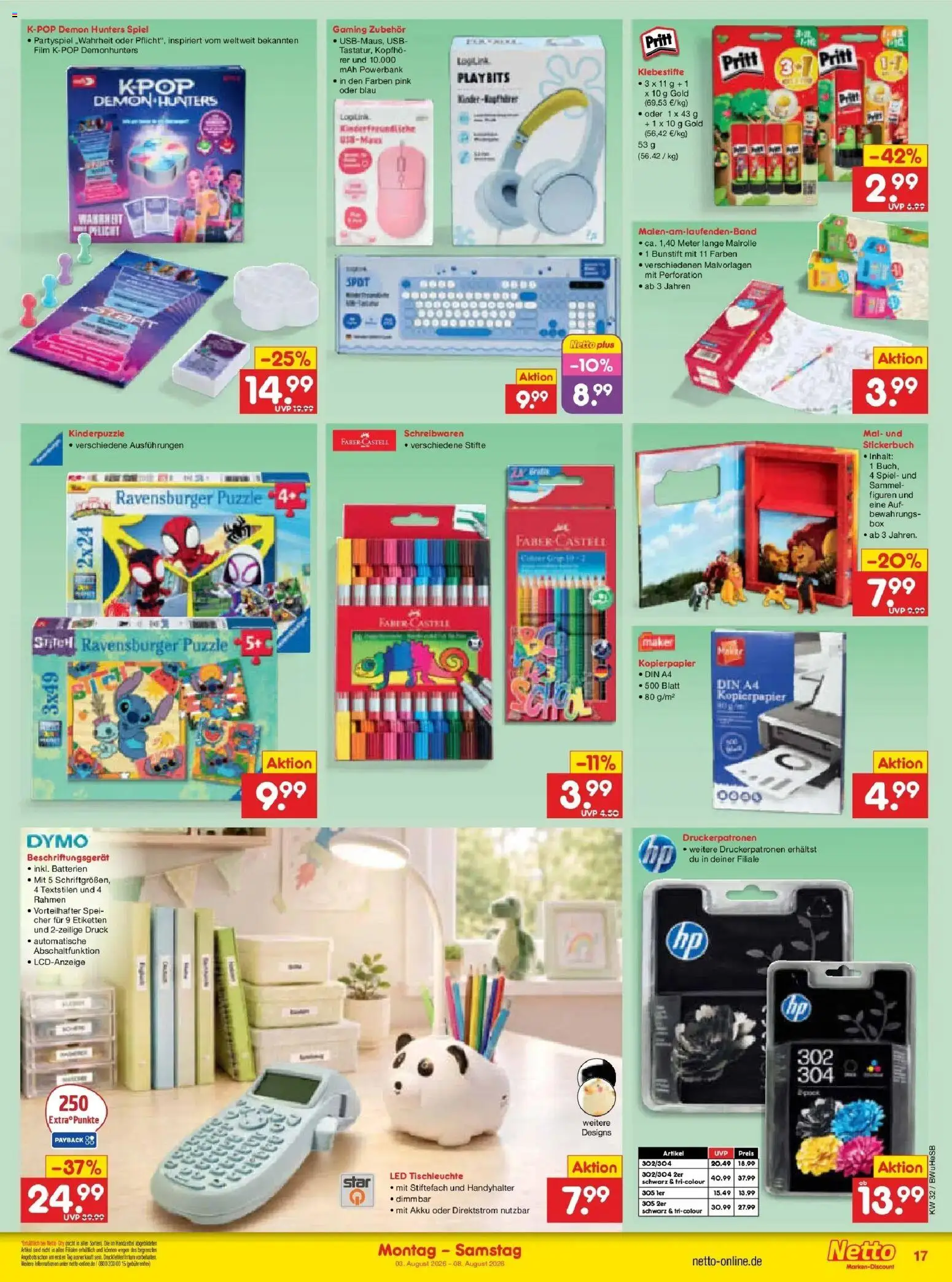 Netto Marken-Discount Prospekt Rostock – gültig ab 03.08.2026 | Seite: 33 | Produkte: USB, Batterien, Powerbank, Kopfhörer