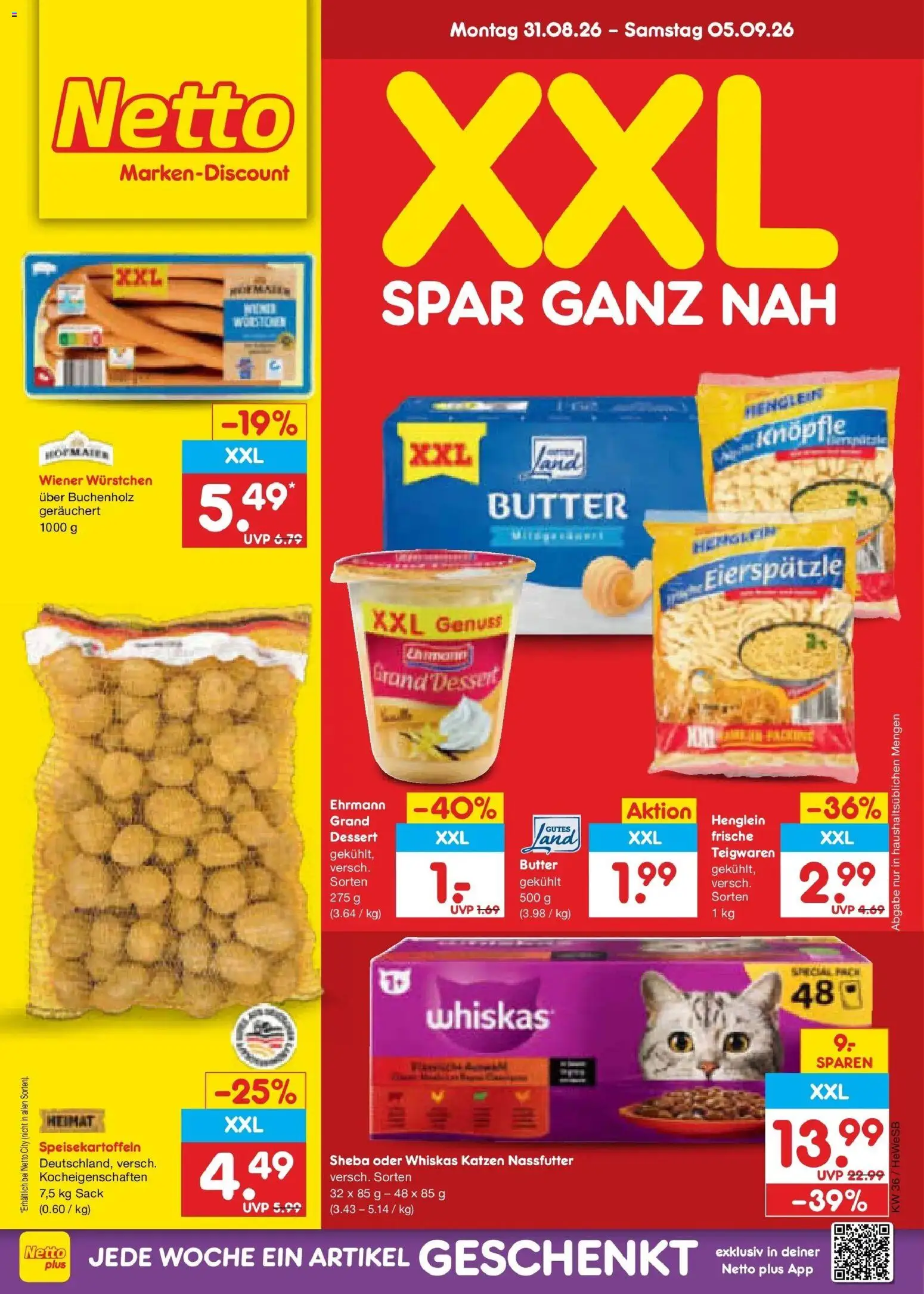 Netto Marken-Discount Prospekt Hamburg (ab 31.08.2026) » Angebote | Seite: 1 | Produkte: Sheba, Wiener wurstchen, Butter, Whiskas