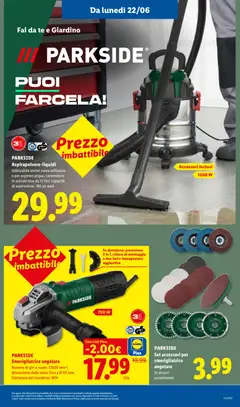 Anteprima del volantino PARKSIDE Smerigliatrice angolare, Numero di giri a vuoto: 12000 min-1, dimensione delle mole: fino a Ø 115 mm, filettatura del mandrino: M14 valido a partire dal 18.06.2026 | Pagina: 33 | Prodotti: Tè, Contenitore, Smerigliatrice