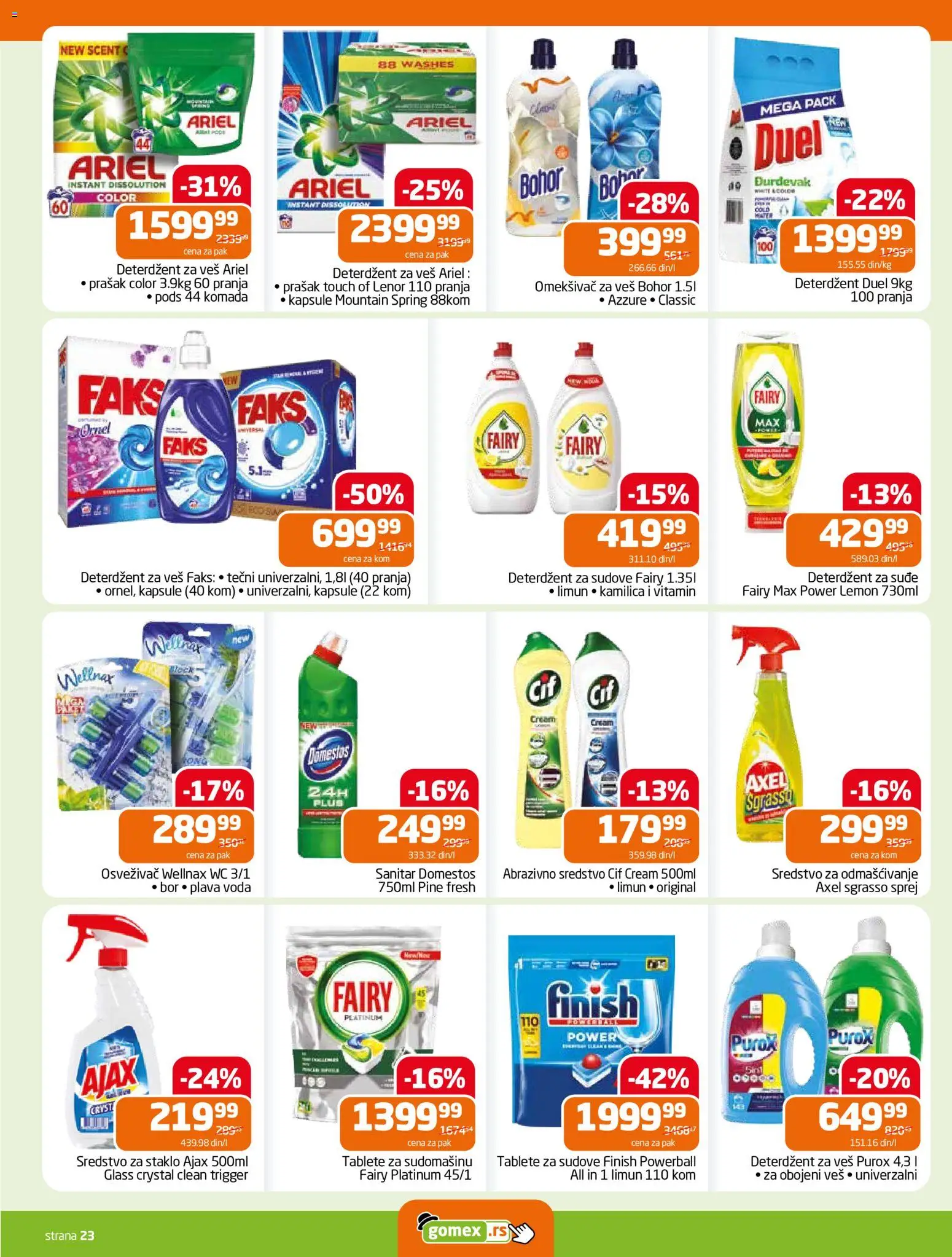 Gomex katalog - važi od 27.05.2026 | Strana: 23 | Proizvode: Deterdžent za sudove, Lenor, Voda, Ajax