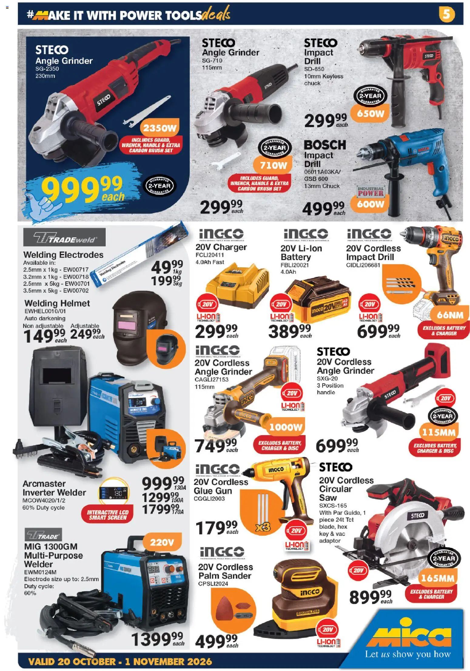 New MICA catalogue – valid from 20/10/2026 | Page: 5 | Products: Drill, Charger, Brush, Peach