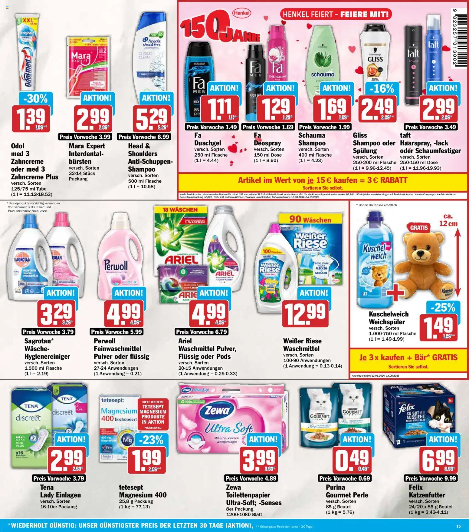 AEZ Prospekt – gültig ab 10.08.2026 | Seite: 15 | Produkte: Kuschelweich, Spülung, Waschmittel, Deospray