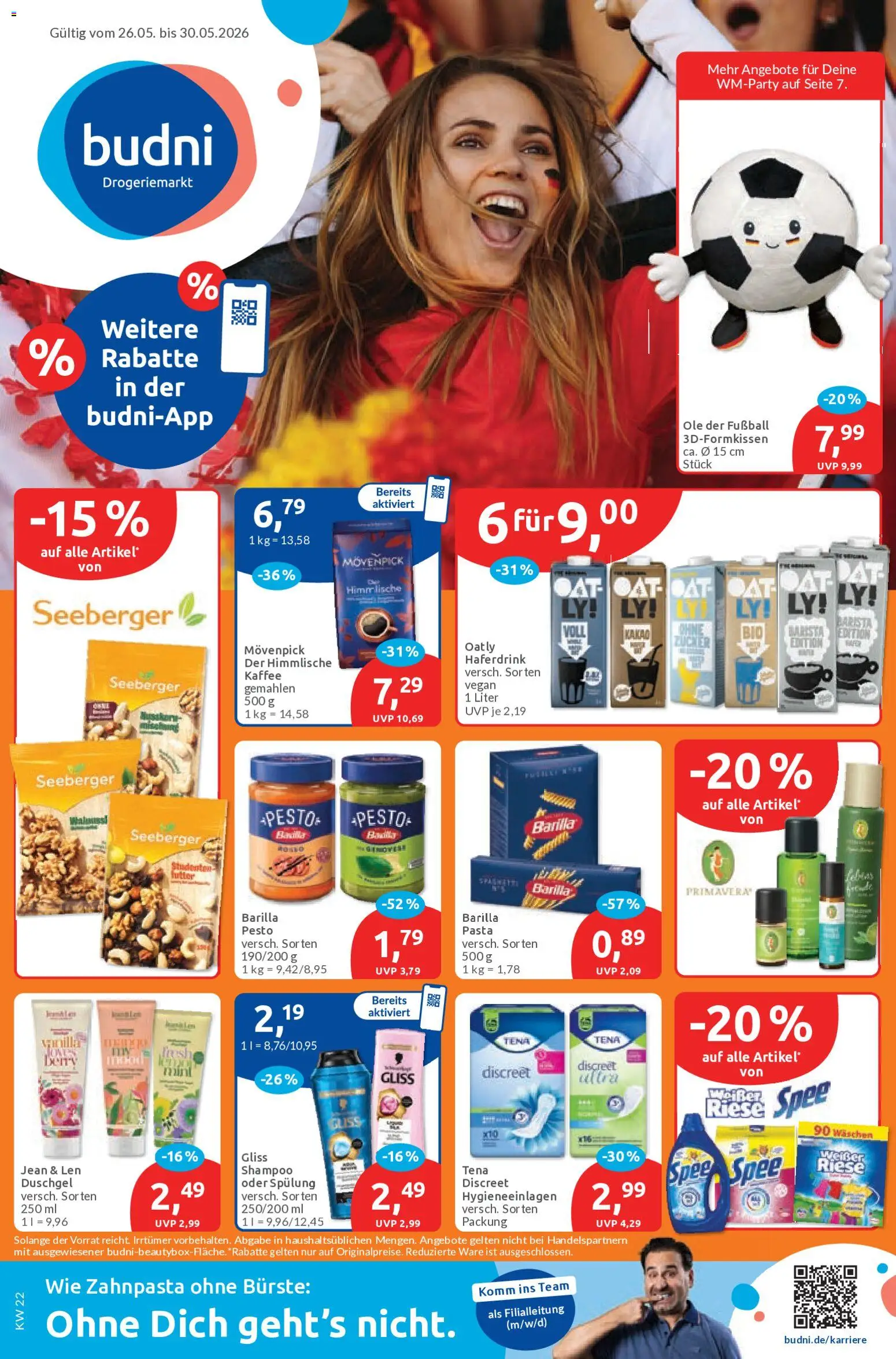 Budni Prospekt 	 – gültig ab 26.05.2026 | Seite: 1 | Produkte: Shampoo, Fußball, Zahnpasta, Spee