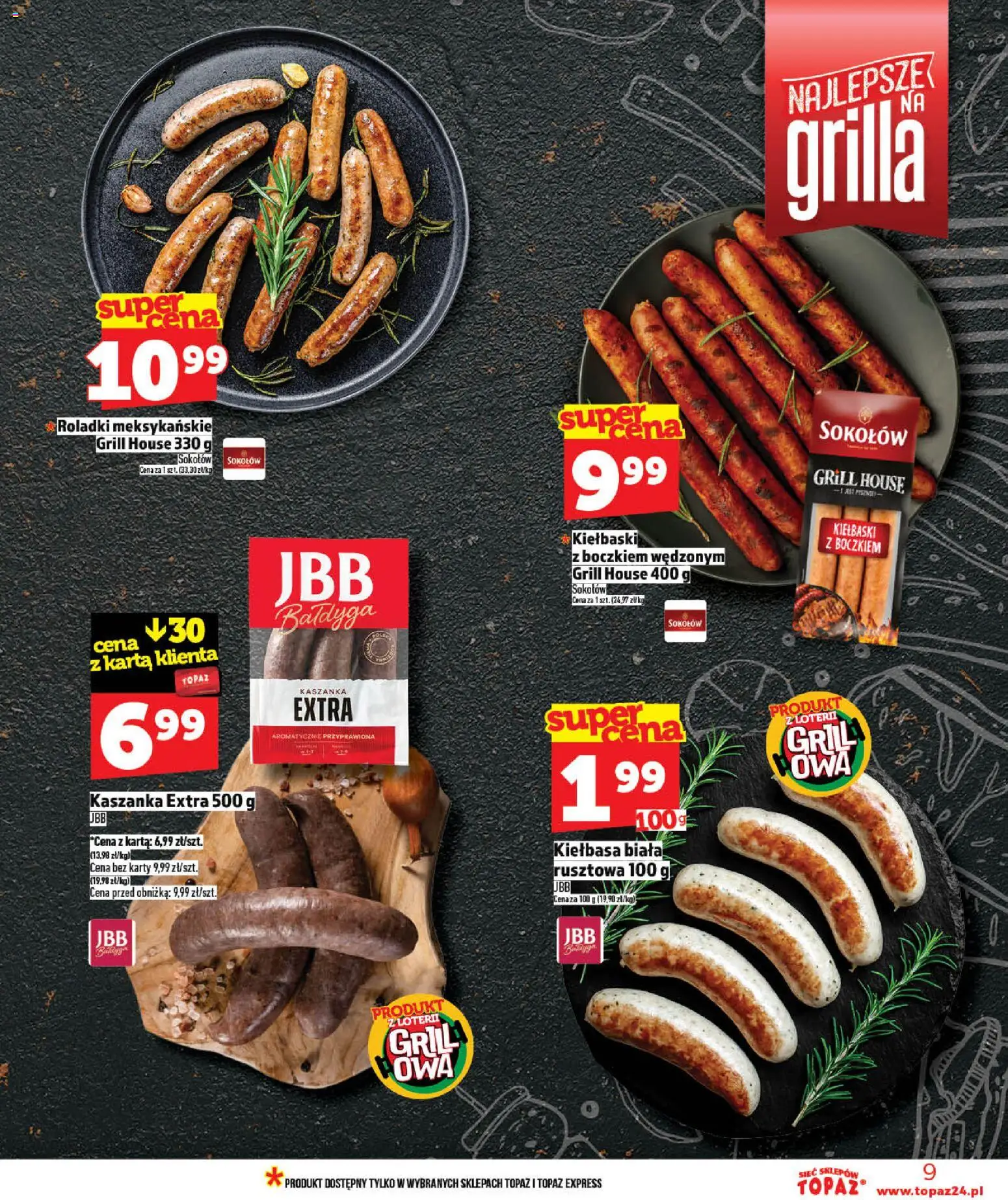 Topaz gazetka - MAZ od 21.05.2026 | Strona: 9 | Produkty: Kiełbasa, Karta, Grill, Kaszanka