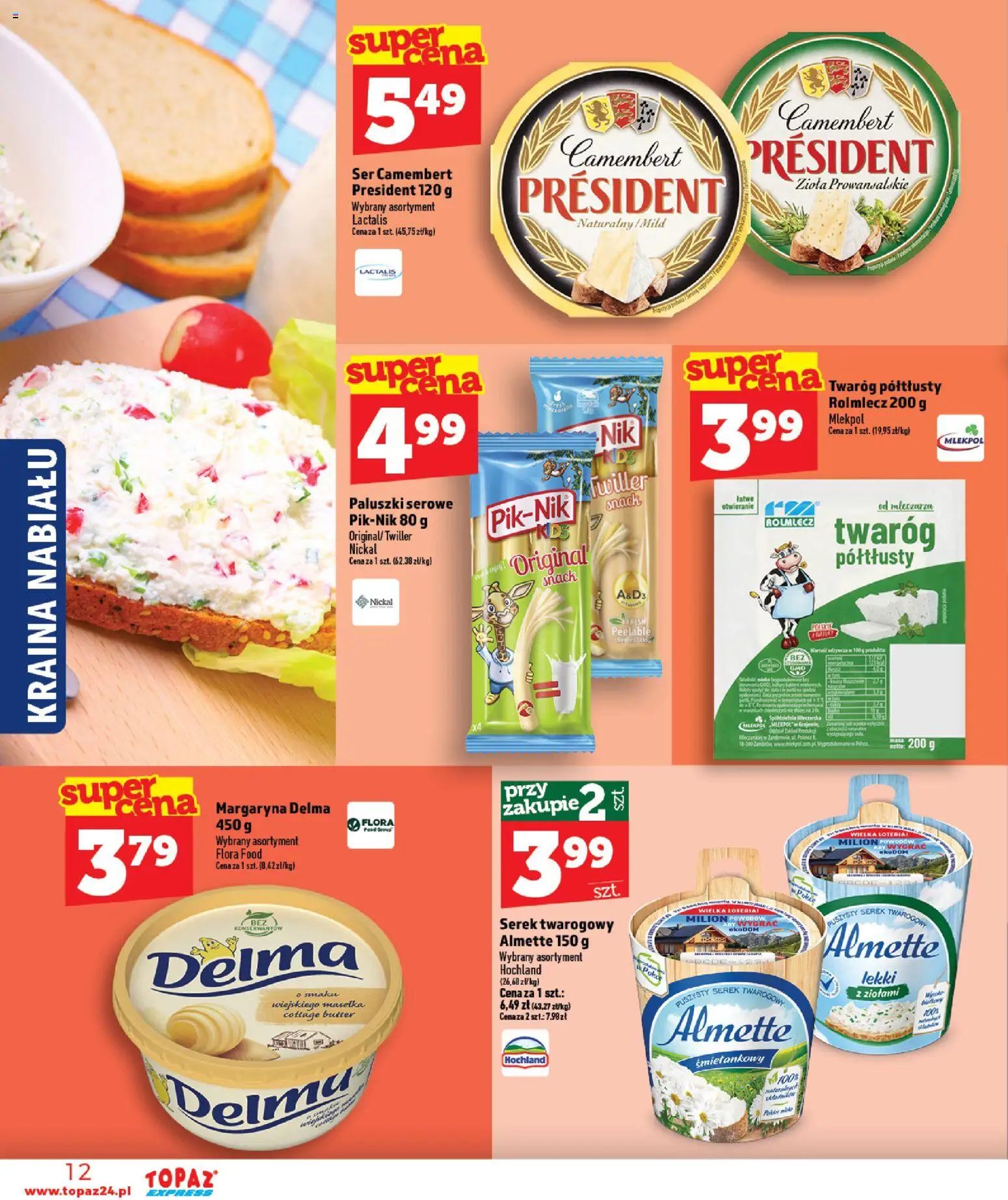 Topaz gazetka - Express od 03.09.2026 | Strona: 12 | Produkty: Camembert, Margaryna, Ser, Paluszki serowe