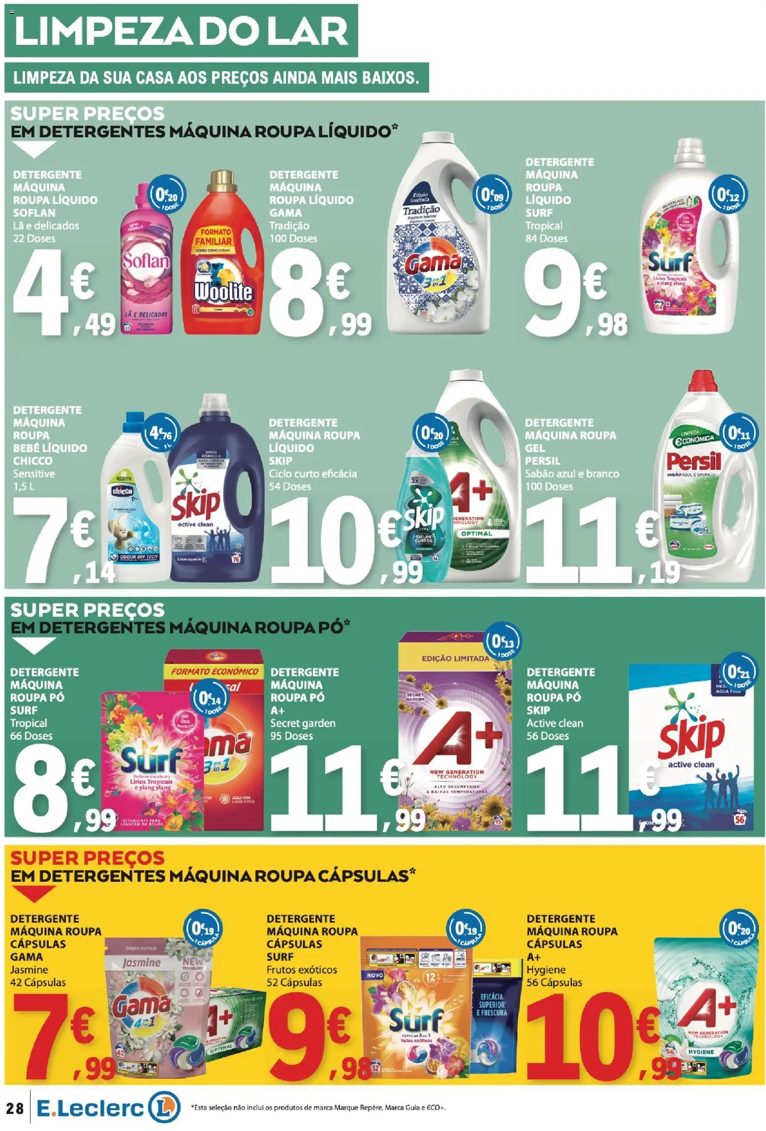 E.Leclerc folheto │ válido de 16.04.2026 | Página: 28 | Produtos: Agua, Pó, Sabão, Persil