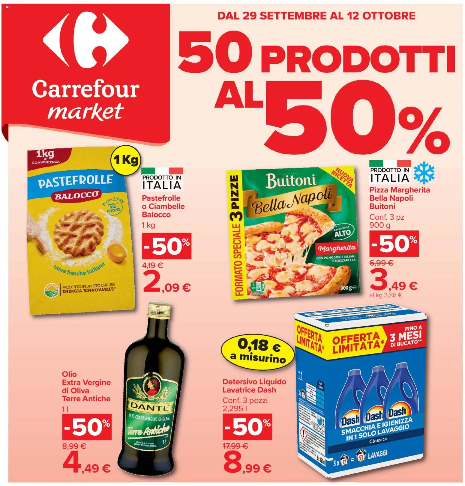 Volantino Carrefour del 29/09/2026 | Pagina: 1 | Prodotti: Uova, Pizza, Mozzarella, Lavatrice