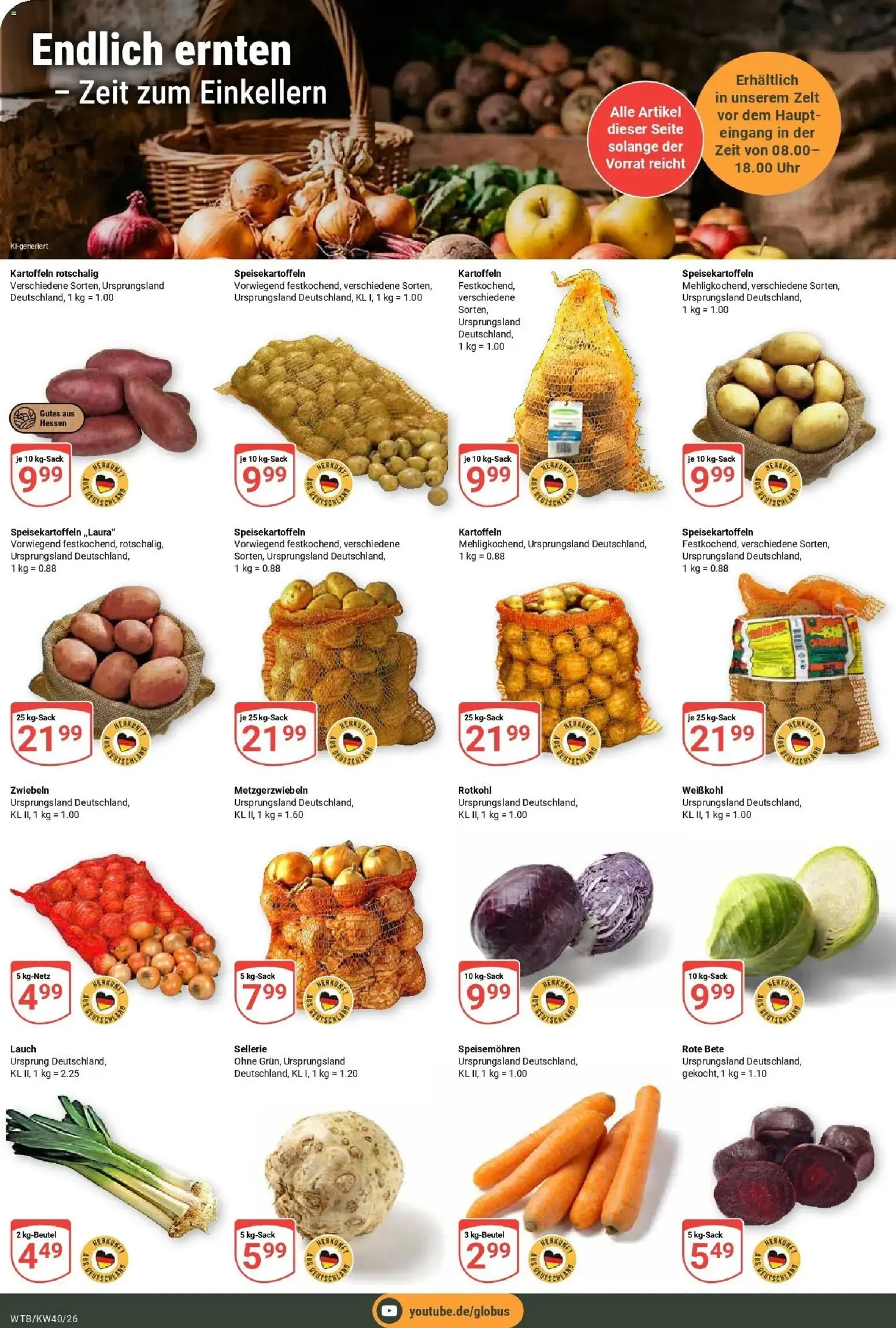 Globus Prospekt Wächtersbach (ab 28.09.2026) » Angebote online | Seite: 9 | Produkte: Rotkohl, Kartoffeln, Lauch, Uhr