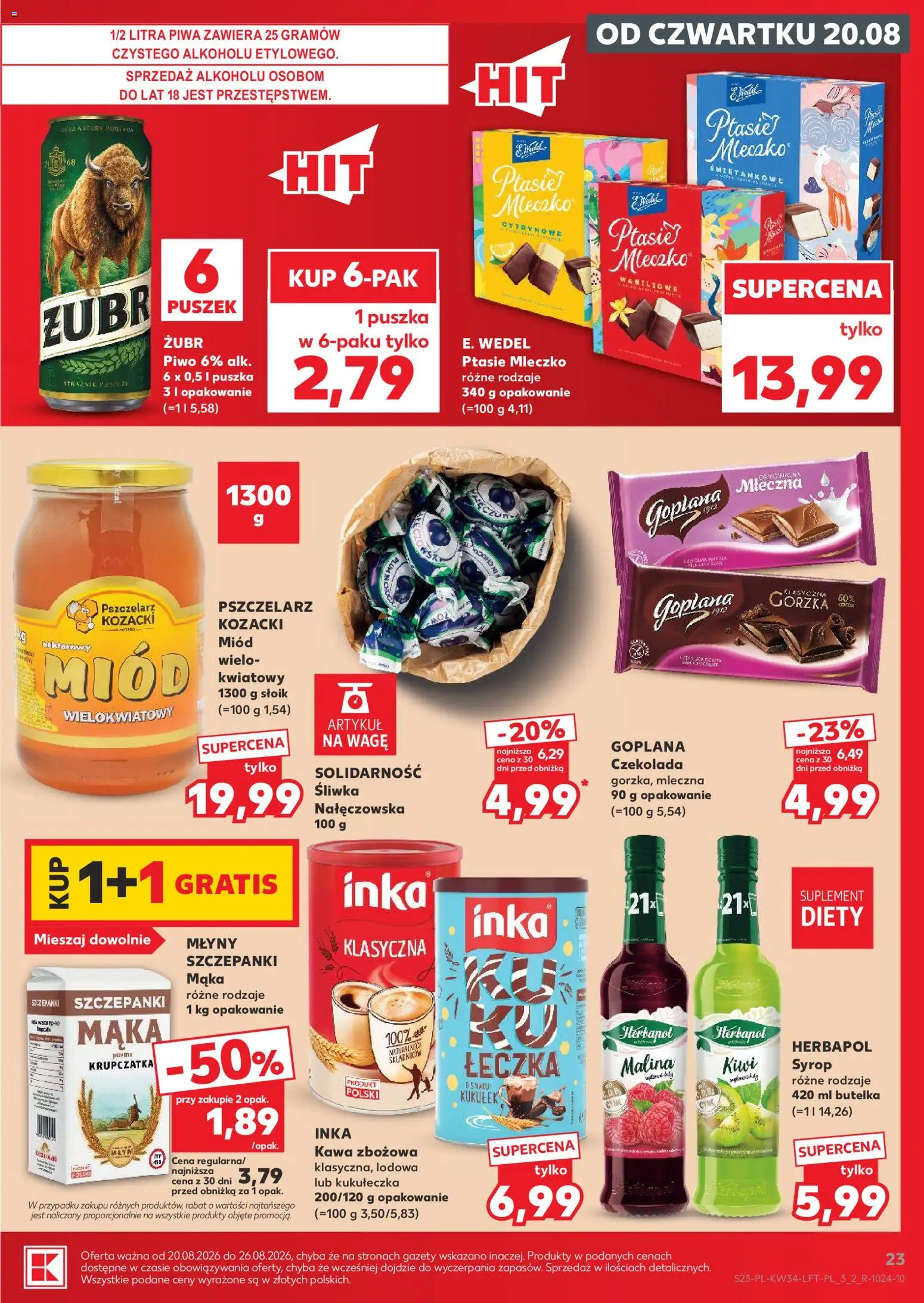 Kaufland Polsko leták - Mocny start od 20.08.2026 | Strana: 23 | Produkty: Zubr, Kiwi