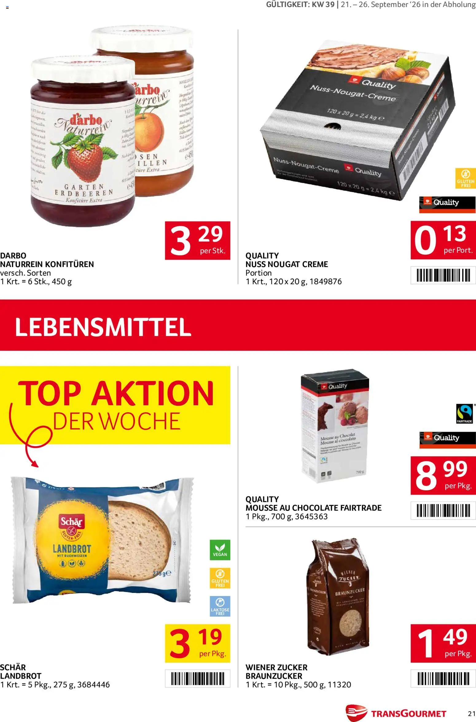 Transgourmet Flugblatt gültig ab 20.09.2026 | Seite: 19 | Produkte: Erdbeeren, Zucker, Lebensmittel, Creme