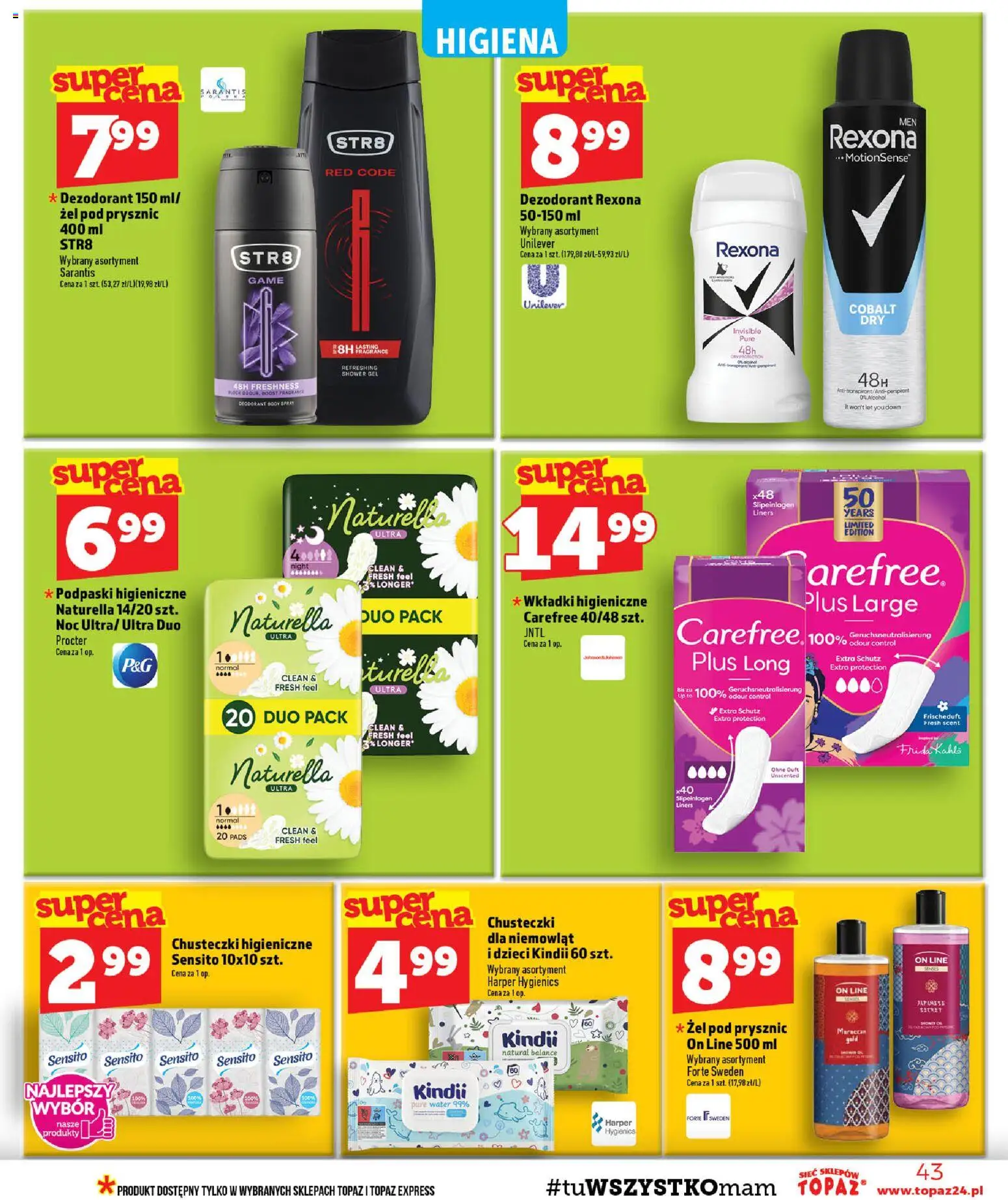 Topaz gazetka od 10.09.2026 | Strona: 43 | Produkty: Chusteczki, Chusteczki higieniczne, Prysznic, Body