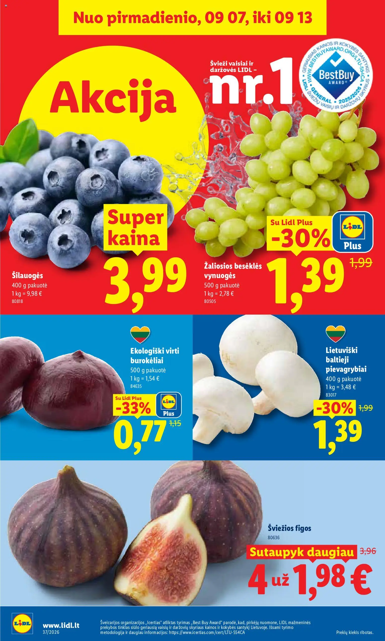 LIDL akcijos nuo 2026.09.07 | Puslapis: 2 | Prekių: Pievagrybiai, Šilauogės, Vynuogės