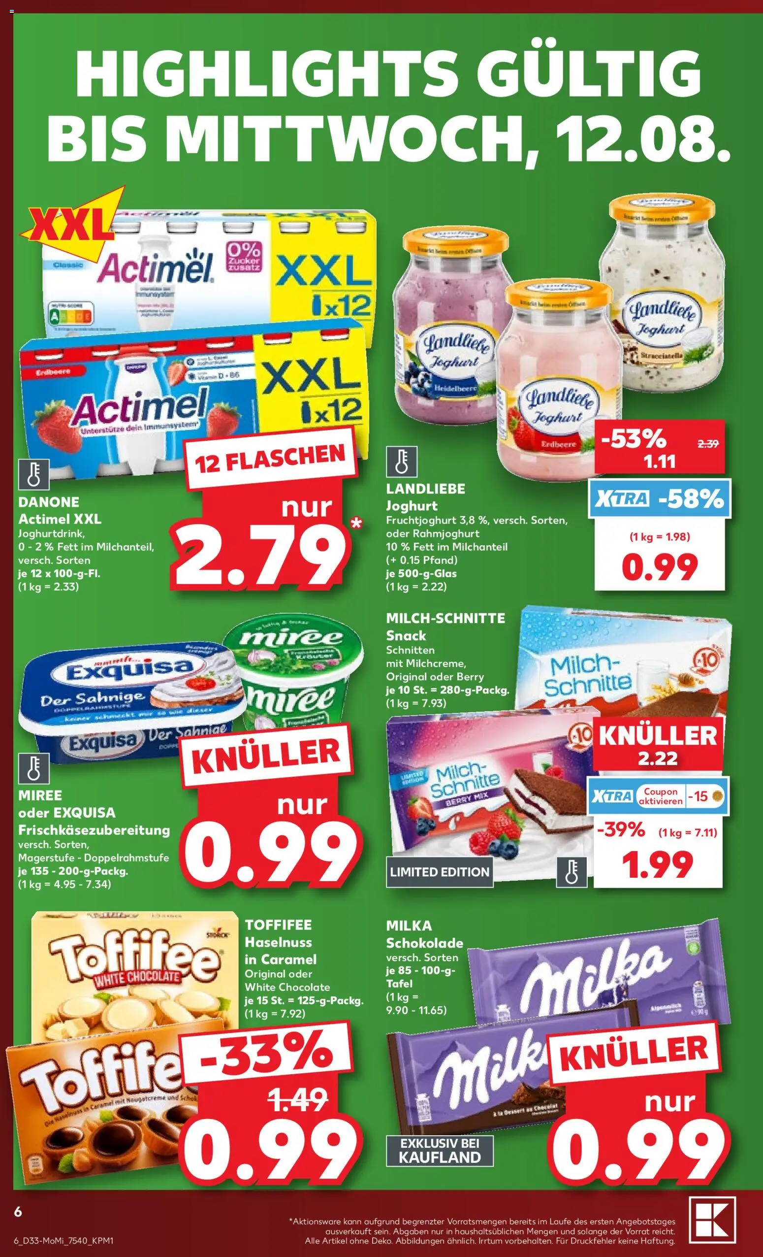 Kaufland Prospekt Rostock – gültig ab 10.08.2026 | Seite: 6 | Produkte: Actimel, Milch, Schokolade, Landliebe joghurt
