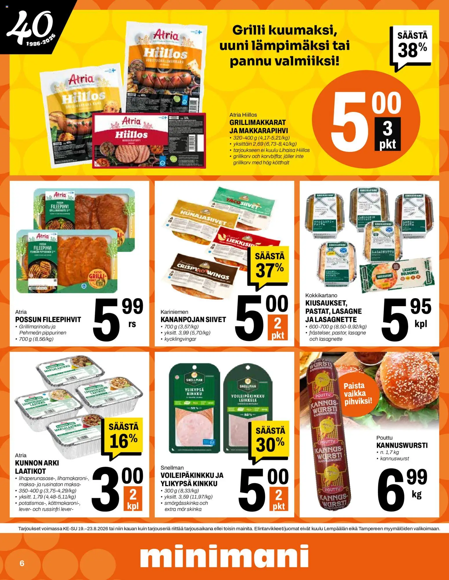 Minimani tarjoukset – voimassa 19/08/2026 alkaen | Sivu: 6 | Tuotteet: Uuni, Grilli, Kinkku