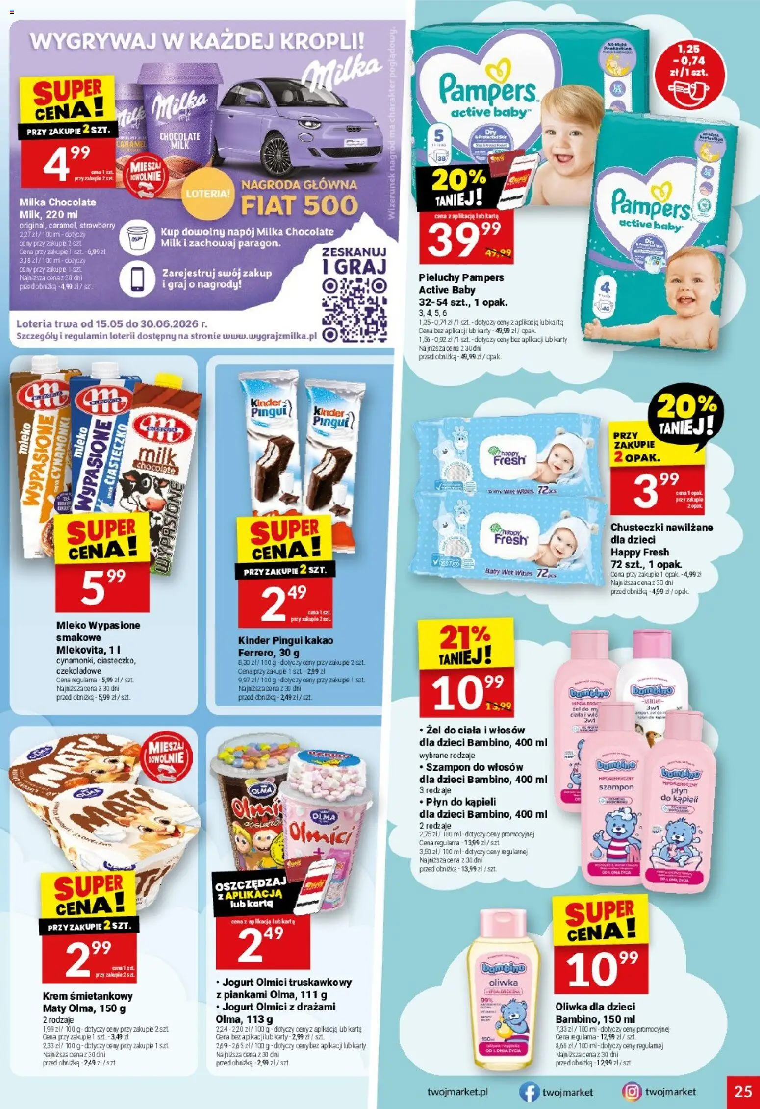 Twój Market gazetka od 20.05.2026 | Strona: 25 | Produkty: Pieluchy Pampers Active Baby, Kakao, Milka, Szampon