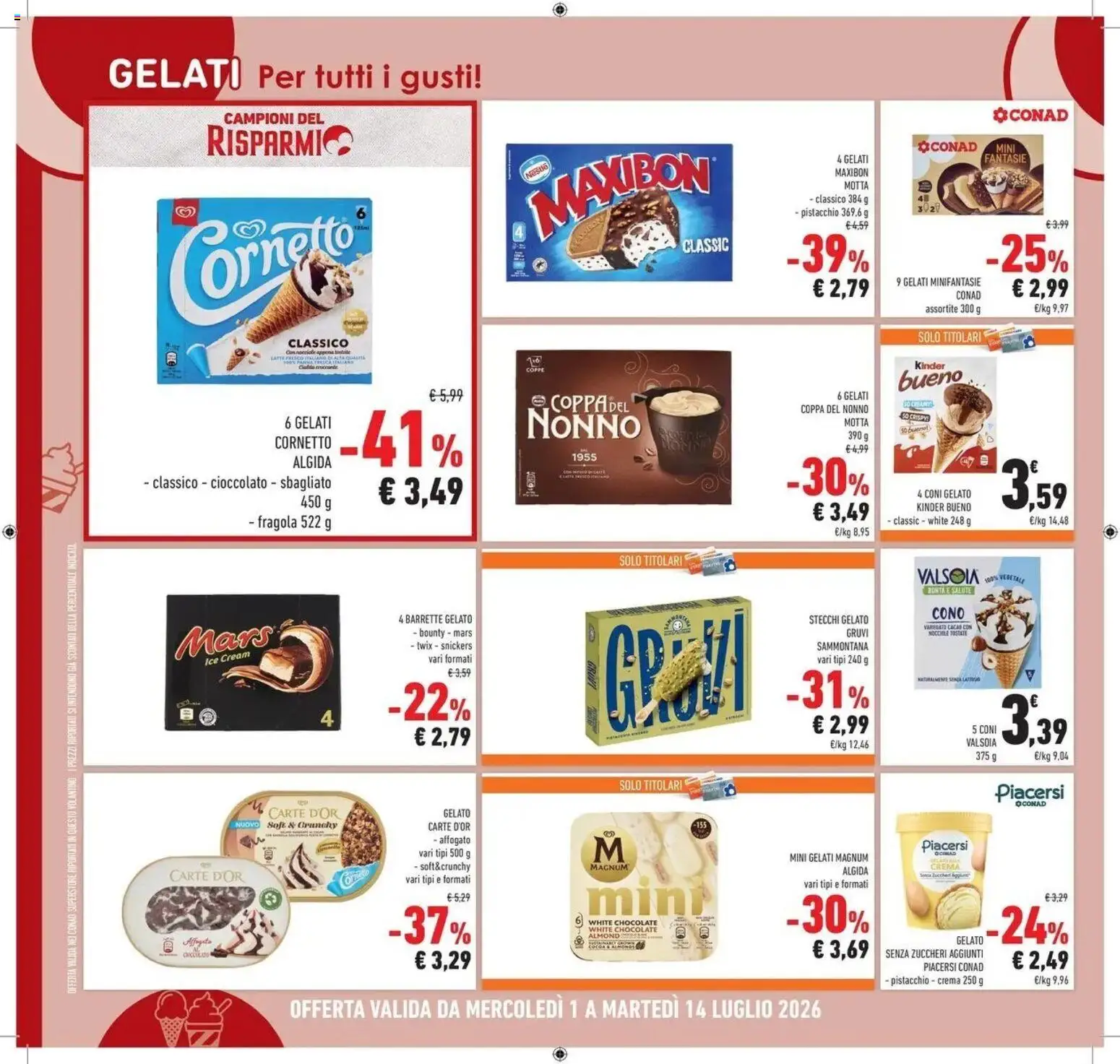 Volantino Conad del 30/06/2026 | Pagina: 24 | Prodotti: Crema, Cioccolato, Gelato, Cacao