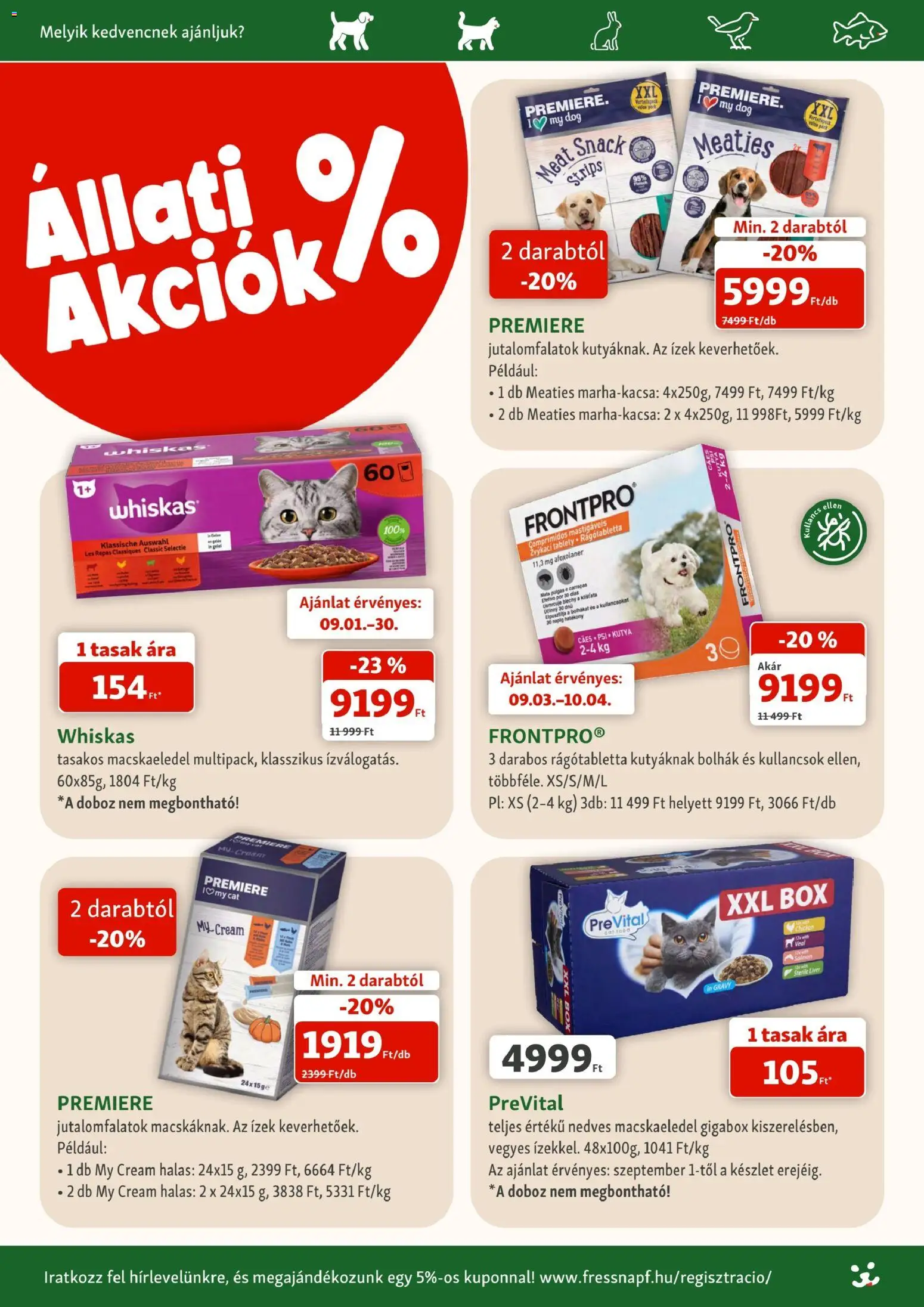 Fressnapf akciós ujság - amely érvényes a következő dátumtól: 2026.09.03. | Oldal: 2 | Termékek: Macskaeledel, Whiskas, Prevital, Doboz