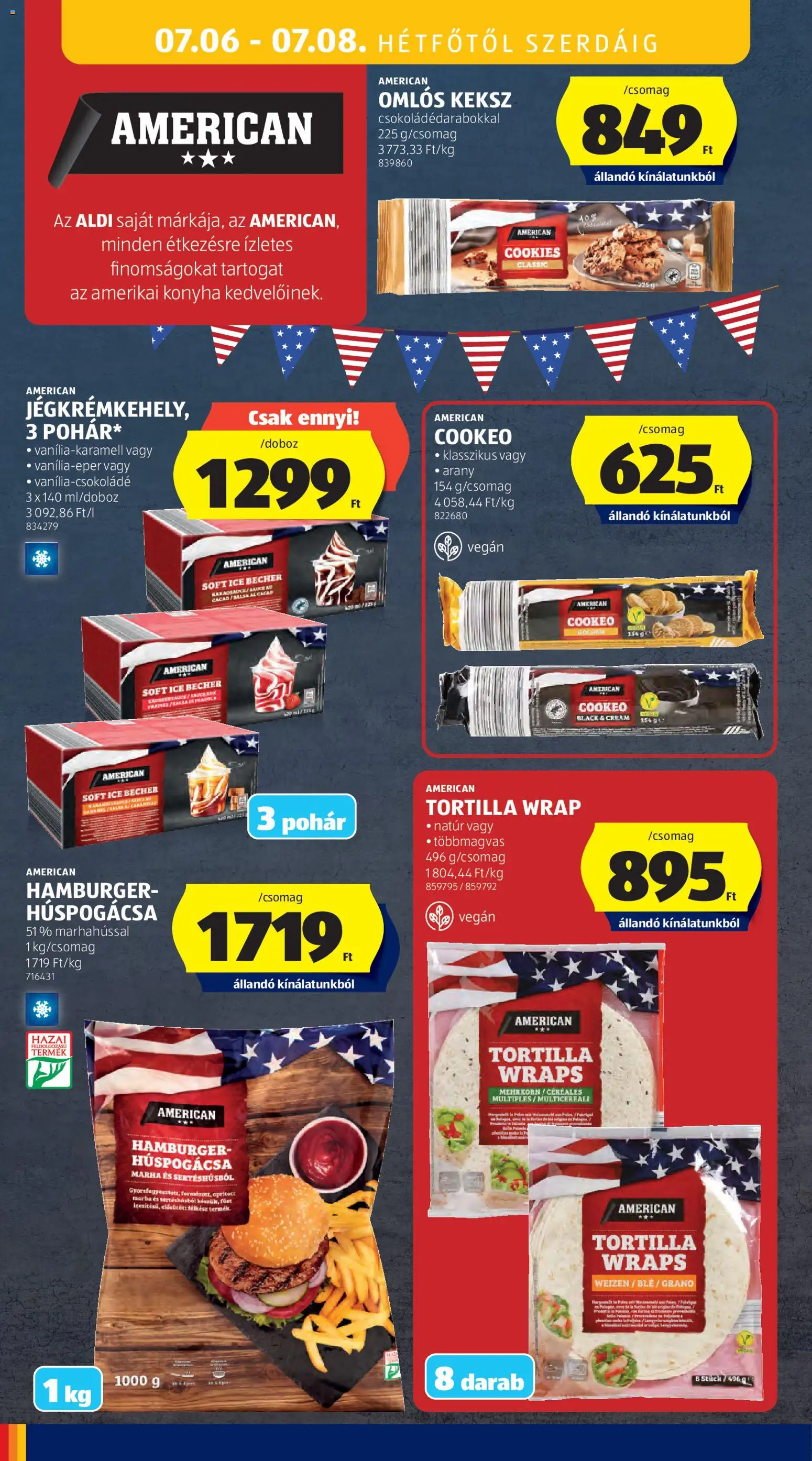 Aldi akciós ujság - amely érvényes a következő dátumtól: 2026.07.02. | Oldal: 50 | Termékek: Hamburger, Tortilla, Vegán, Keksz