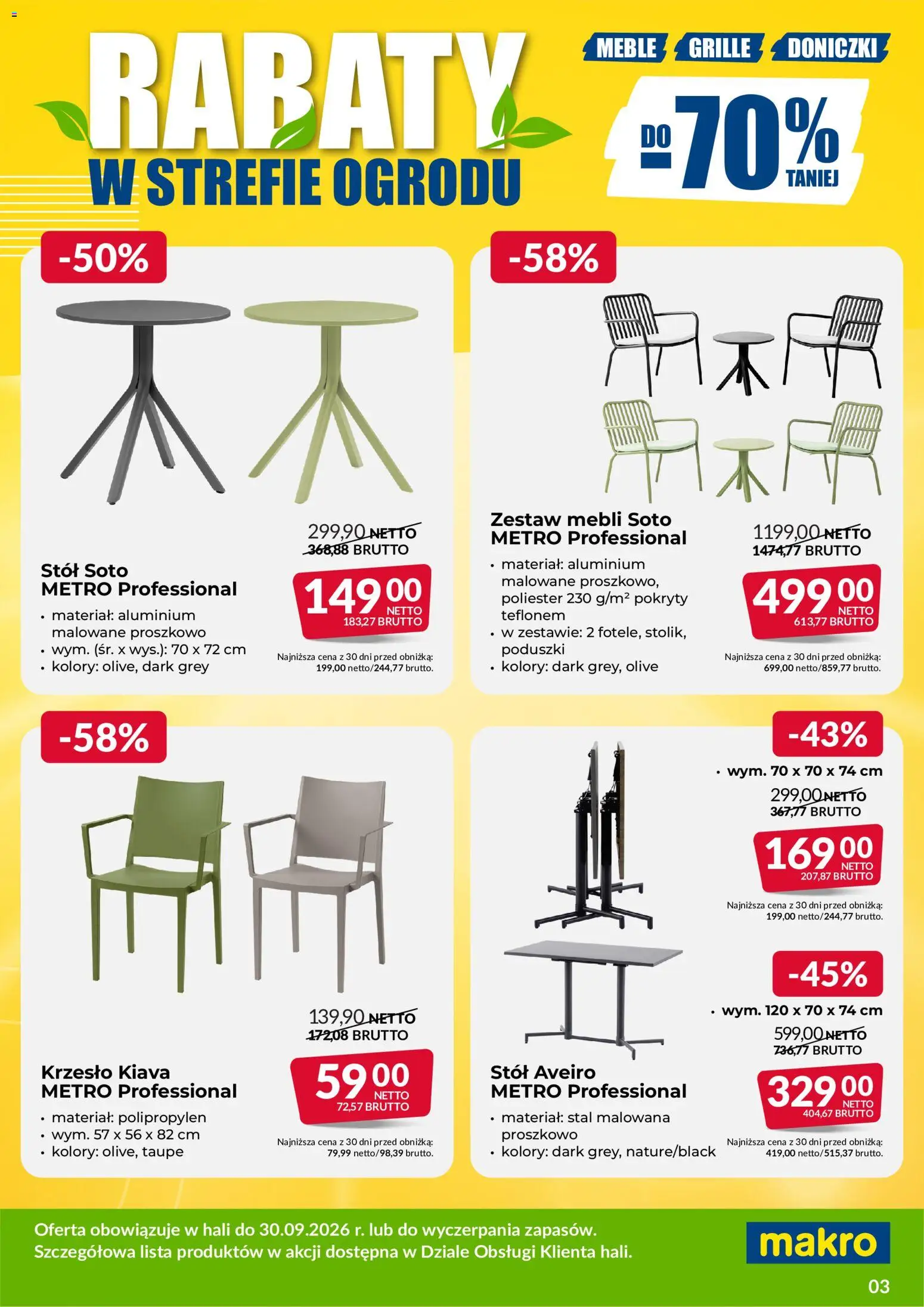 Makro gazetka - Wyprzedaż ogrodowa od 01.08.2026 | Strona: 3 | Produkty: Stół, Krzesło, Doniczki