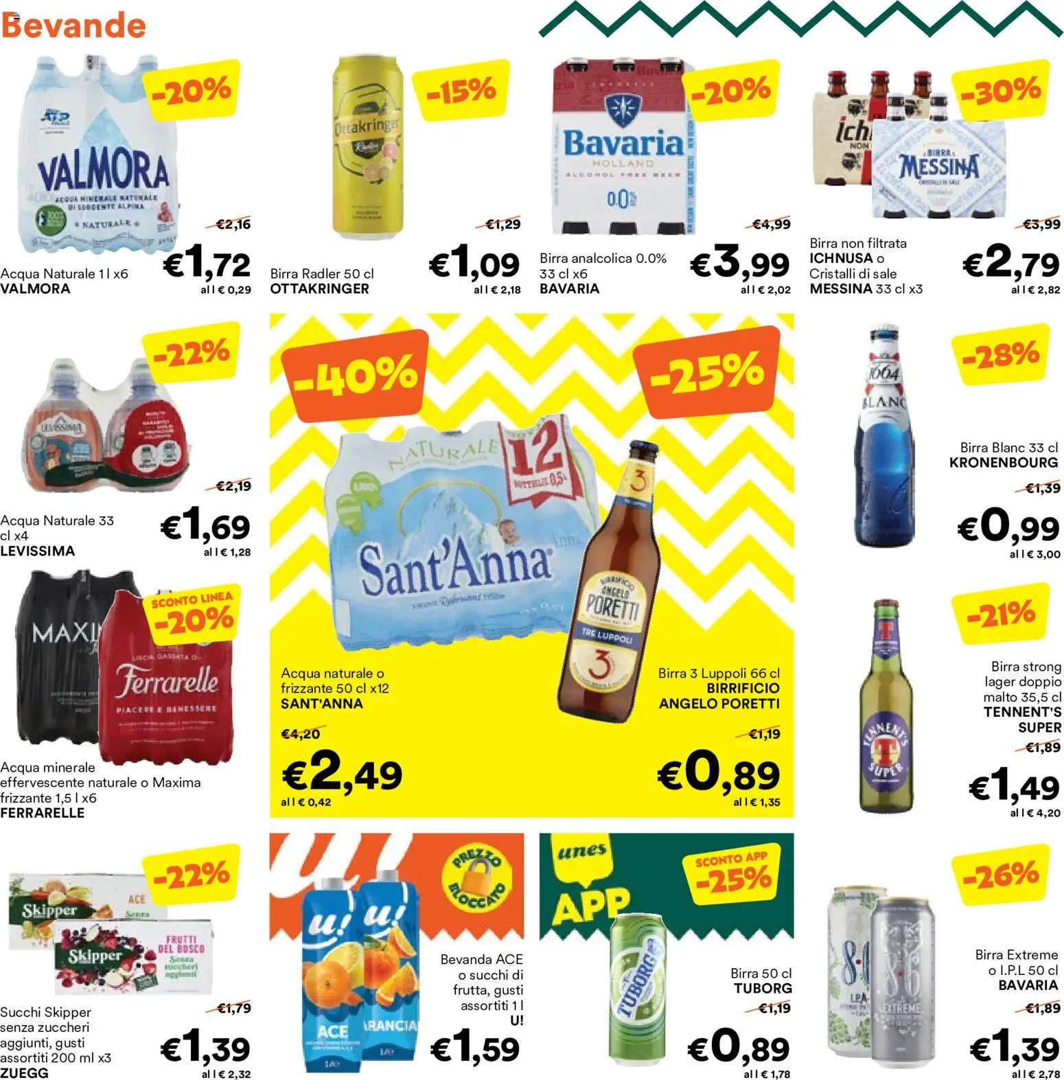 Volantino Unes del 03.06.2026 | Pagina: 8 | Prodotti: Birra, Birra messina, Arancia, Acqua minerale