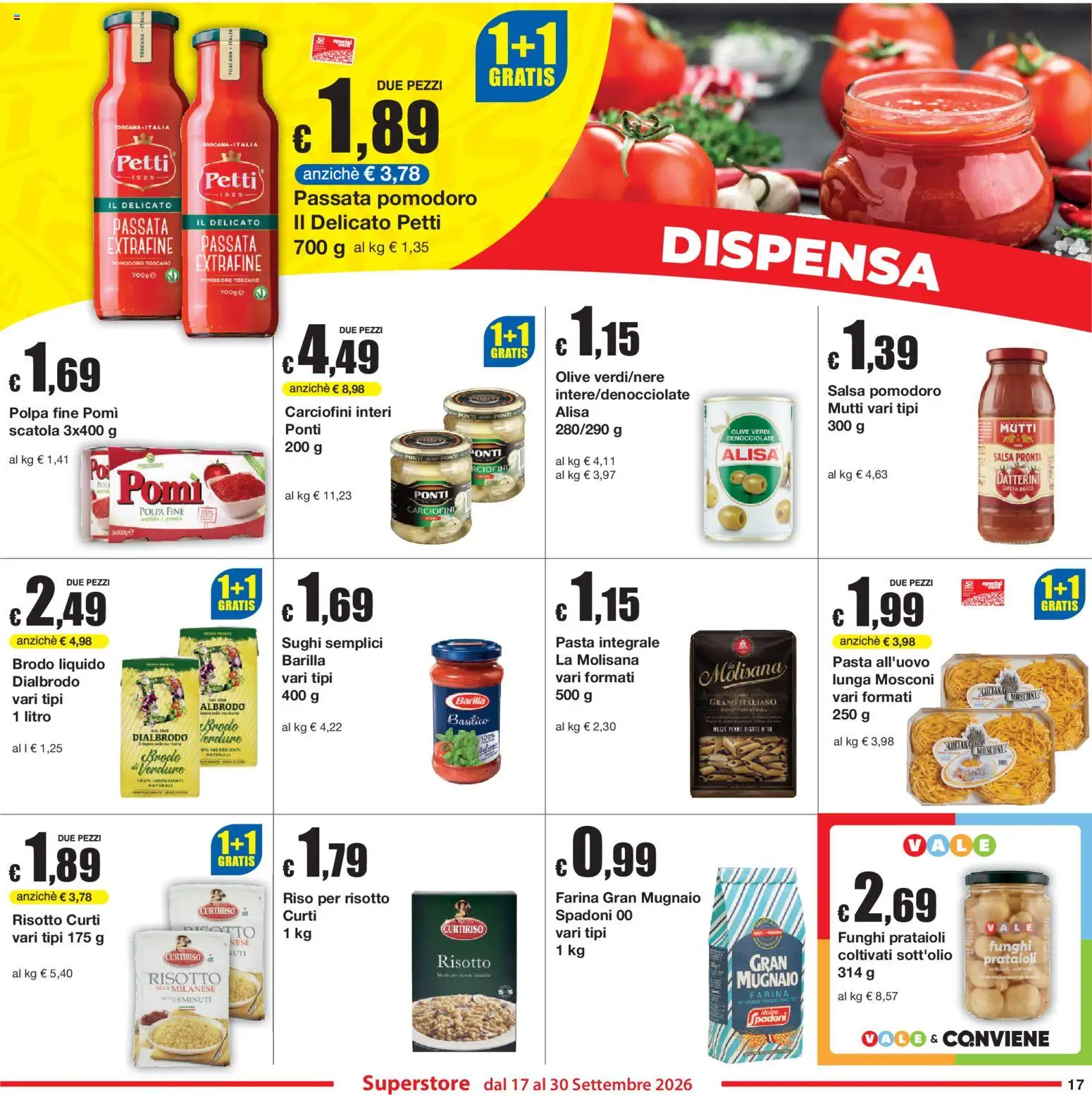 Volantino Sì con Te del 17/09/2026 | Pagina: 17 | Prodotti: Verdure, Barilla, Funghi, Scatola