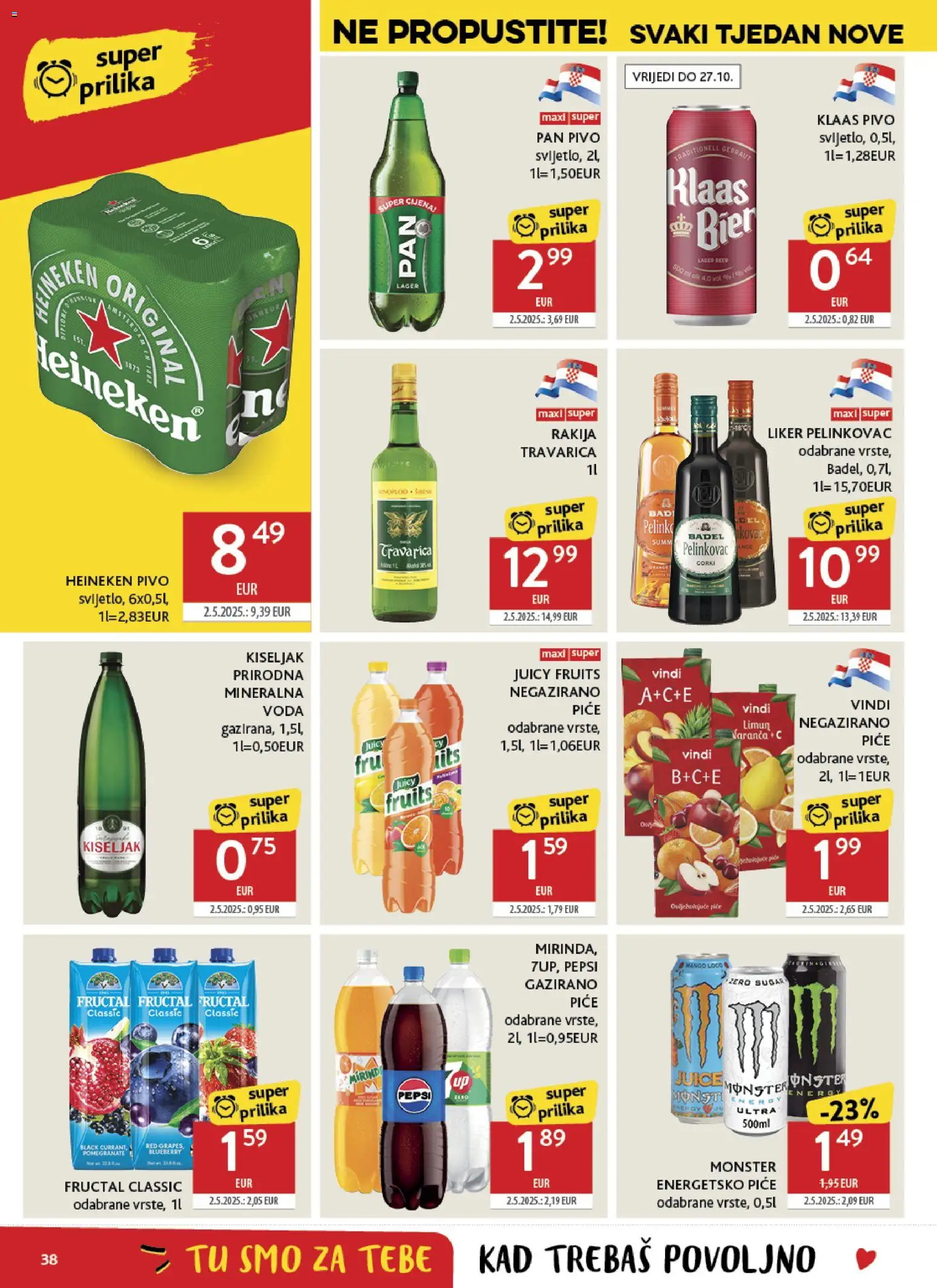 Konzum HR akciós ujság - amely érvényes a következő dátumtól: 2026.10.14. | Oldal: 38 | Termékek: Pepsi, Heineken, Mirinda, Mangó
