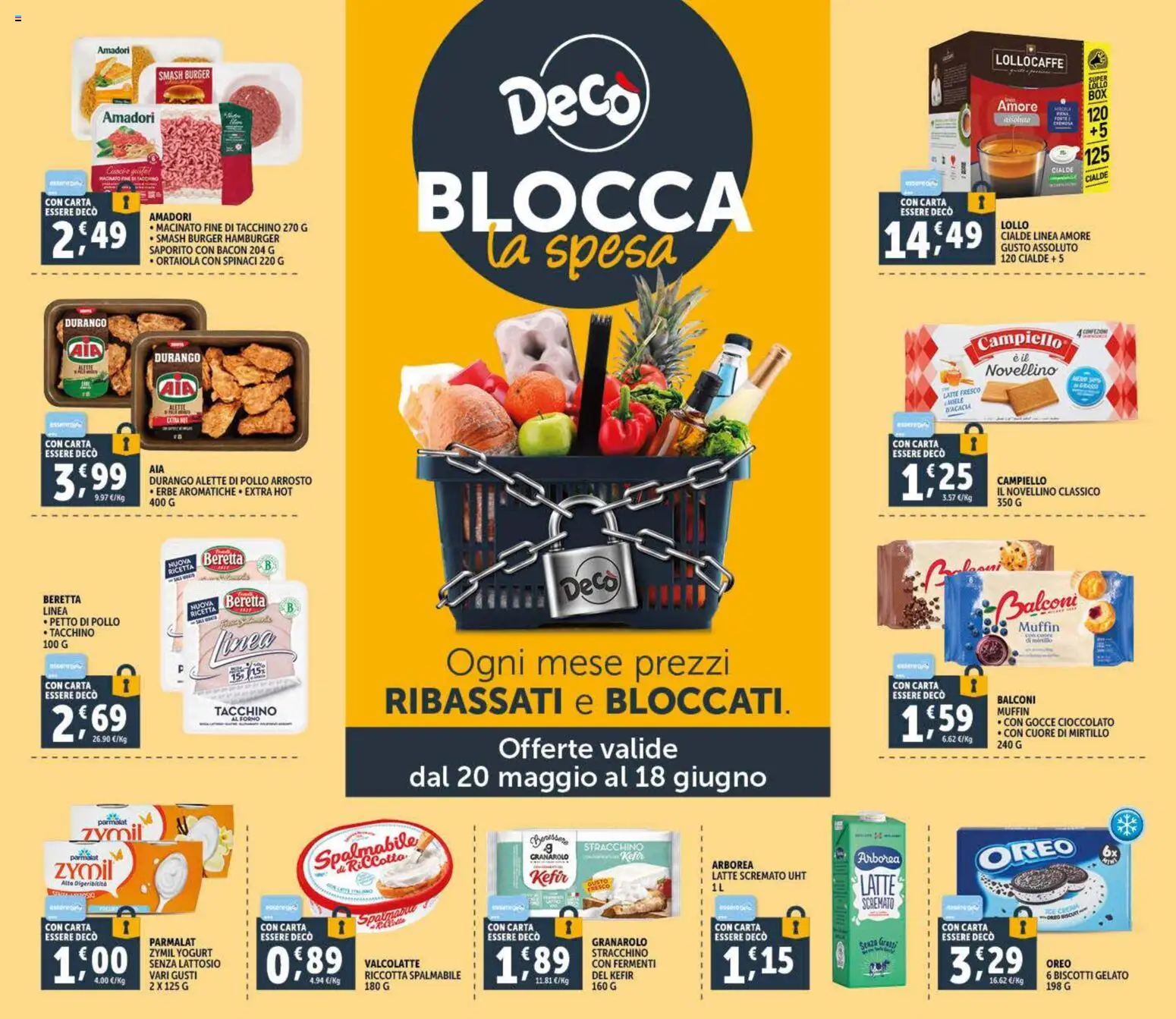 Volantino Decò del 20.05.2026 | Pagina: 41 | Prodotti: Biscotti, Spinaci, Hamburger, Macinato