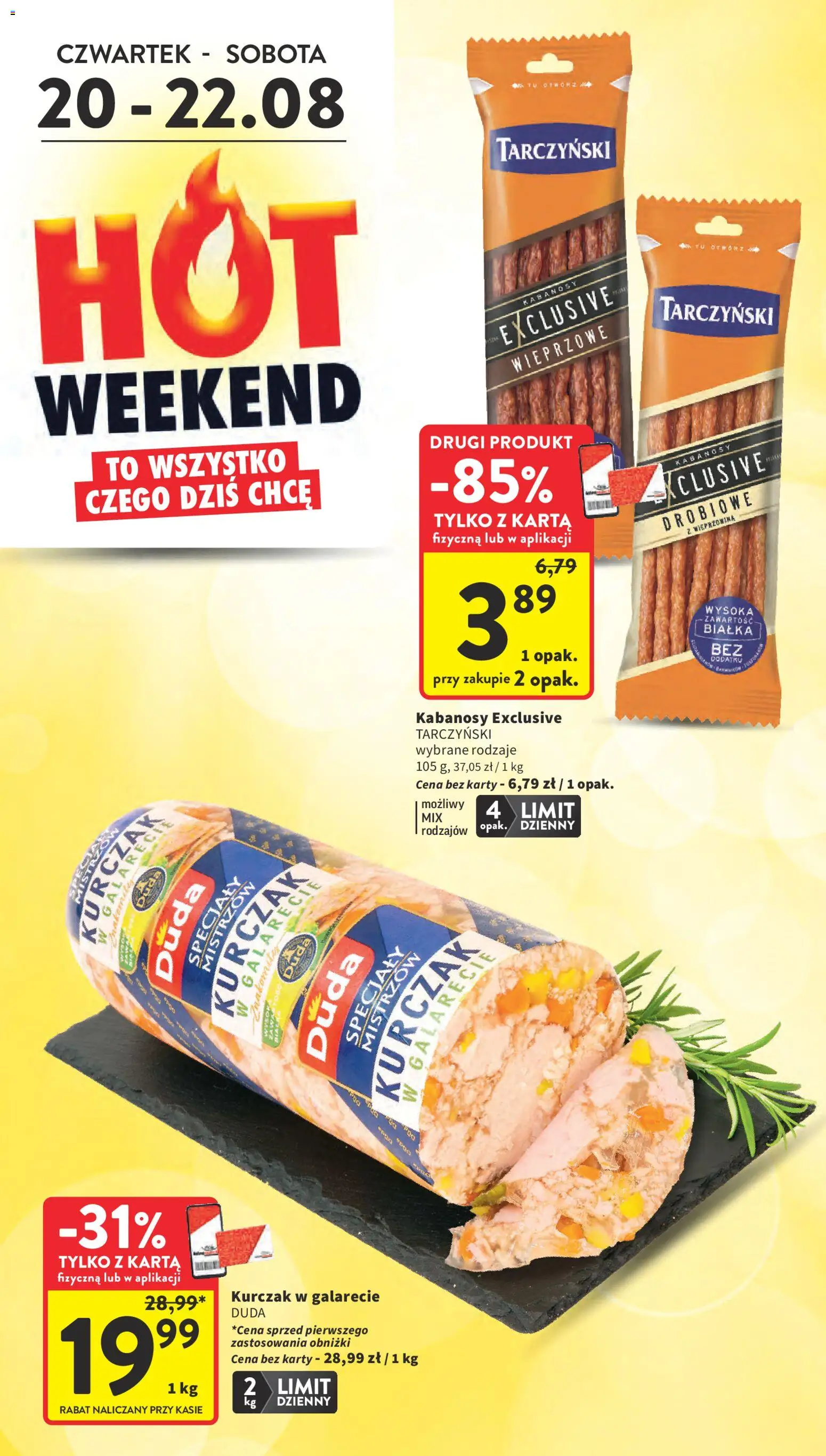 Intermarche gazetka od 20.08.2026 | Strona: 2 | Produkty: Kabanosy Tarczyński, Kurczak, Specjały, Wieprzowina