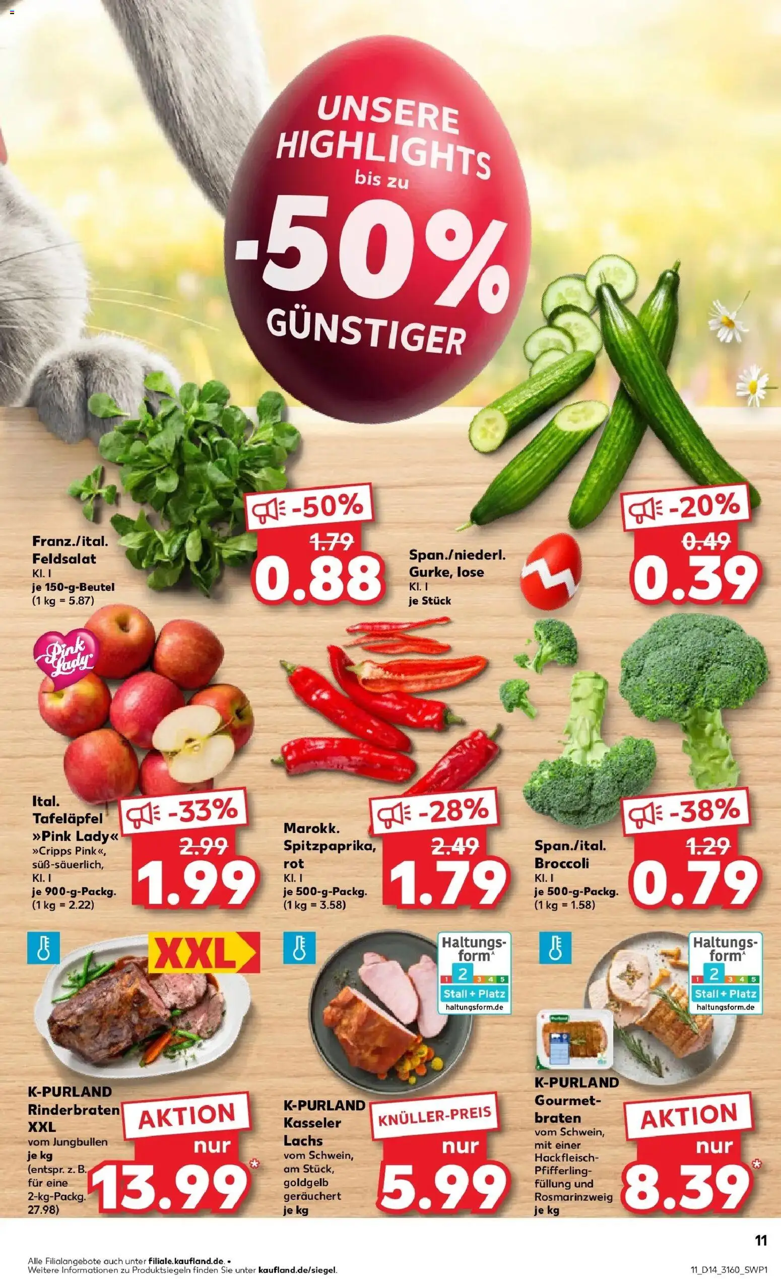 Kaufland Prospekt Seelow	 – gültig ab 02.04.2026 | Seite: 11 | Produkte: Rinderbraten, Lachs, Hackfleisch